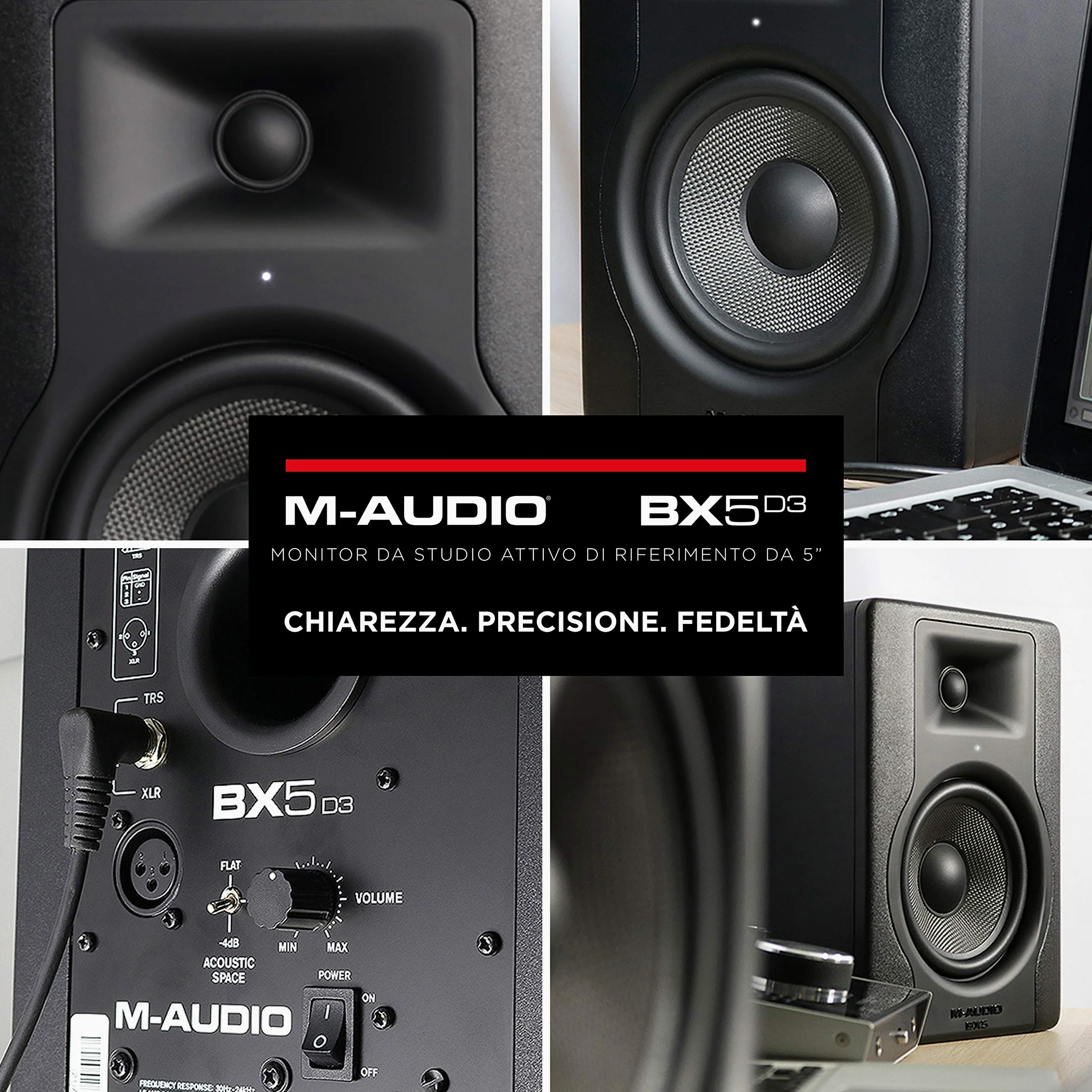 M-AUDIO BX5 D3 - Cassa Monitor da Studio Attiva da con Woofer da 5" e Controllo Acoustic Space, Riferimento per Produzione Musicale e Mixaggio