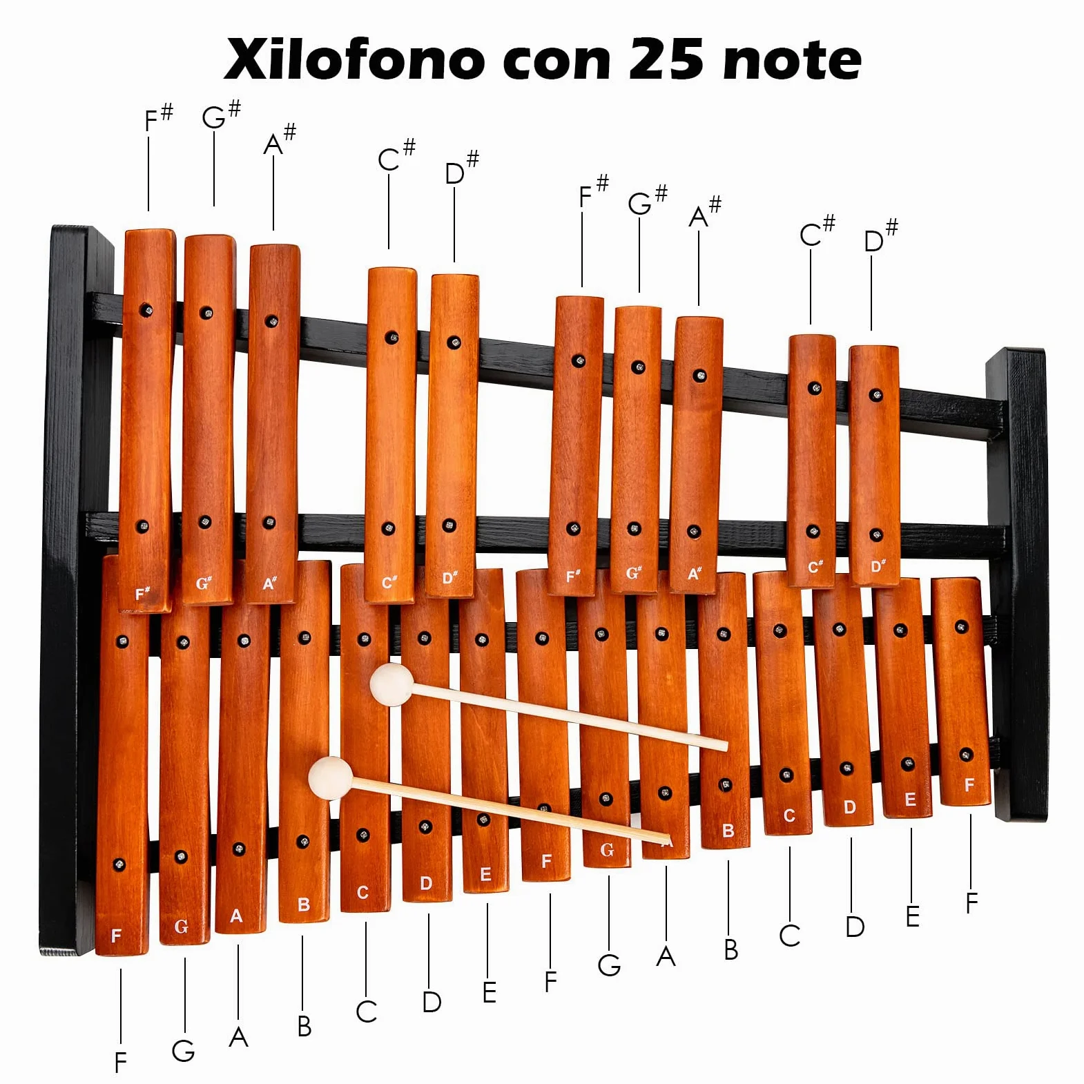 COSTWAY Xilofono con 25 Note, Glockenspiel in Legno, con 2 Mazzuole e Borsa, Strumento a Percussione di Legno, Ideale per Principianti e Bambini, 42 x 57 x 6 cm