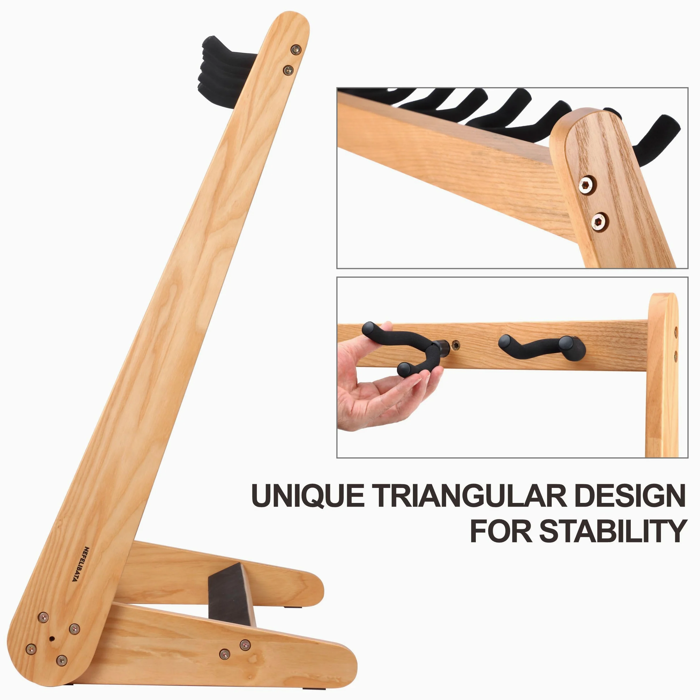 Nefelibata Supporto multiuso per chitarra 5 stand Supporto da pavimento per chitarra in legno per chitarre e custodie, chitarre elettriche, chitarre acustiche, bassi, violoncelli - Frassino tedesco