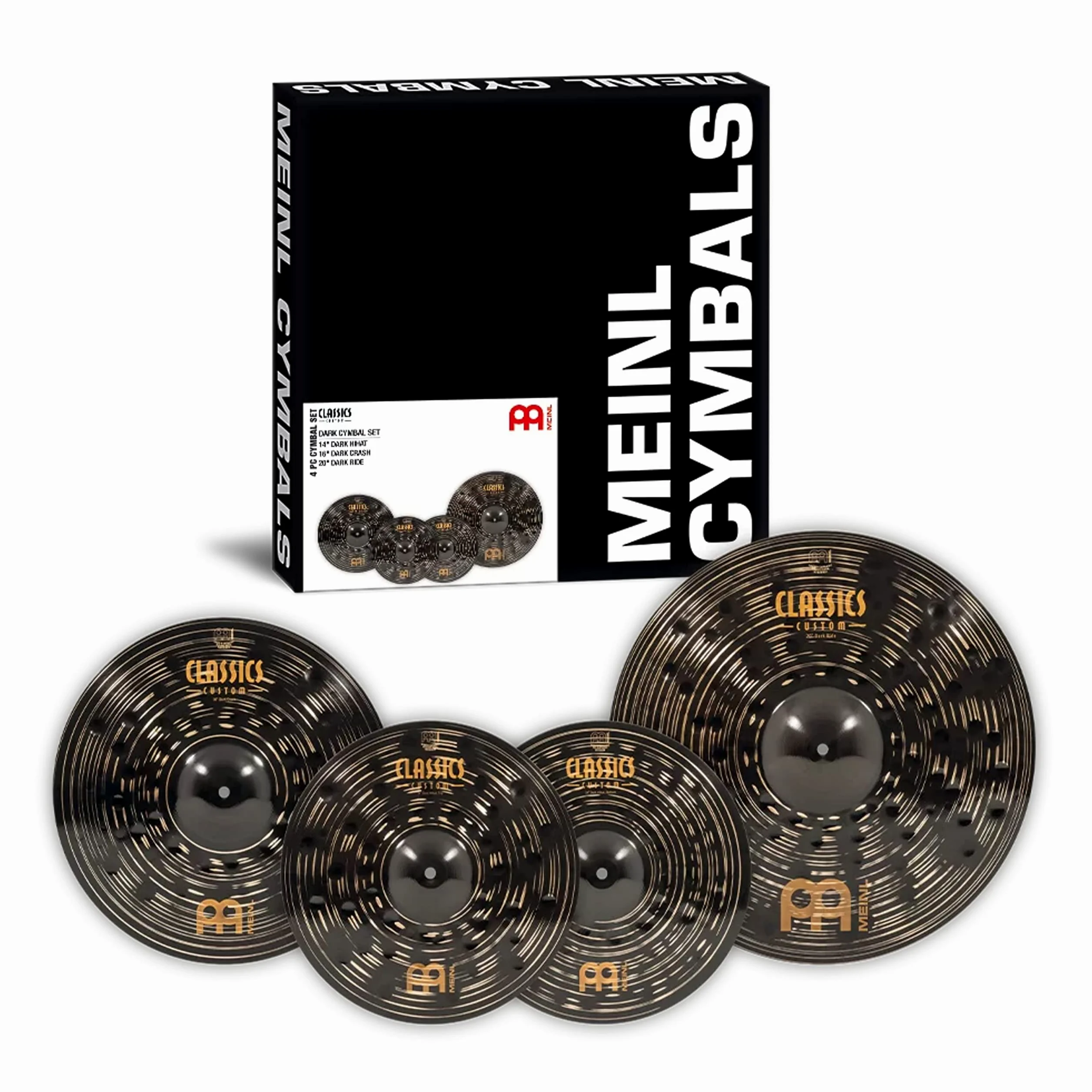 Meinl Cymbals Classics Custom Dark Set Box Pack di Piatti con Hihat 14 pollici, Crash 16 e Piatto Ride 20 per Batteria - Bronzo B12, Finitura Scura, Prodotto in Germania (CC141620)