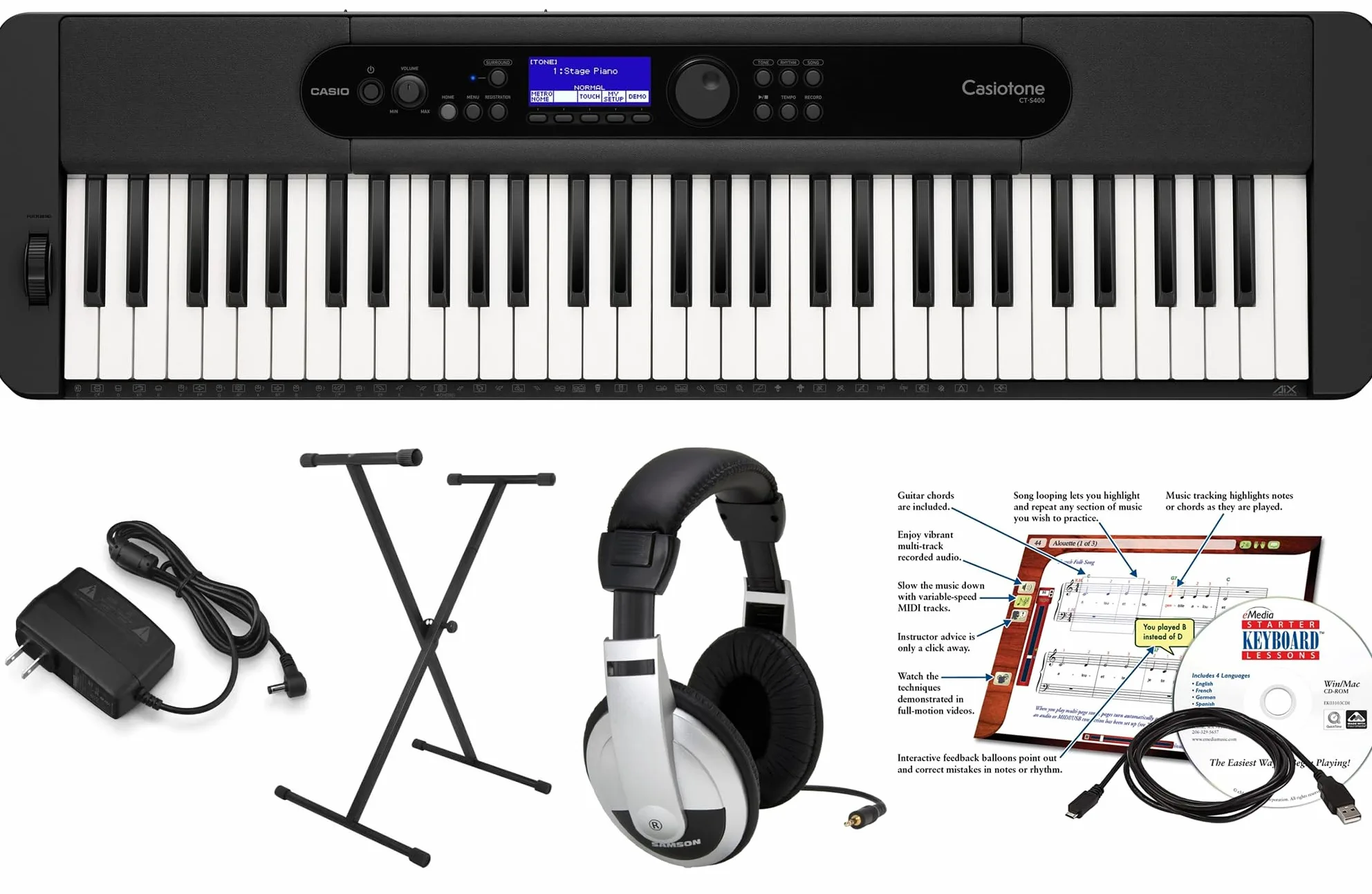 Casio CTS400 EPA Pack con supporto e software di apprendimento, adattatore CA e cuffie