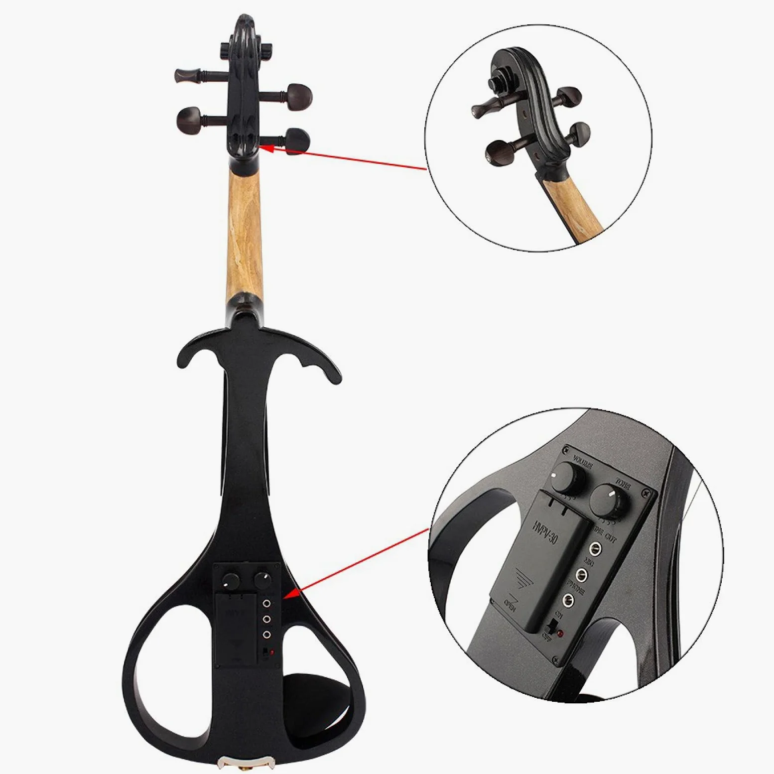 Violino elettronico E Violino elettrico 4/4 Tastiera in legno d'acero Tastiera in ebano Strumenti musicali con arco in legno di Brasile con custodia