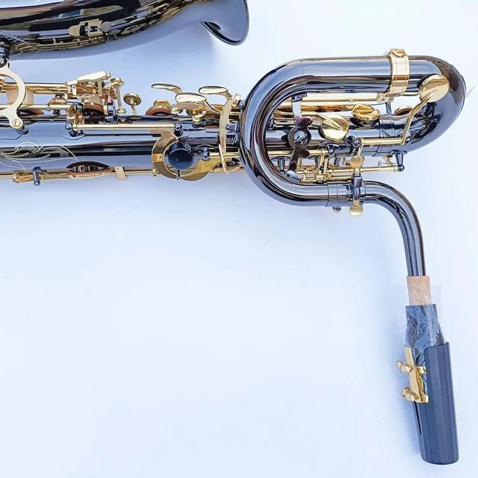 Sassofono Baritono Professionale In Tubo Di Ottone Con Superficie Unica Placcata In Nichel Nero, Strumento Sax Con Custodia