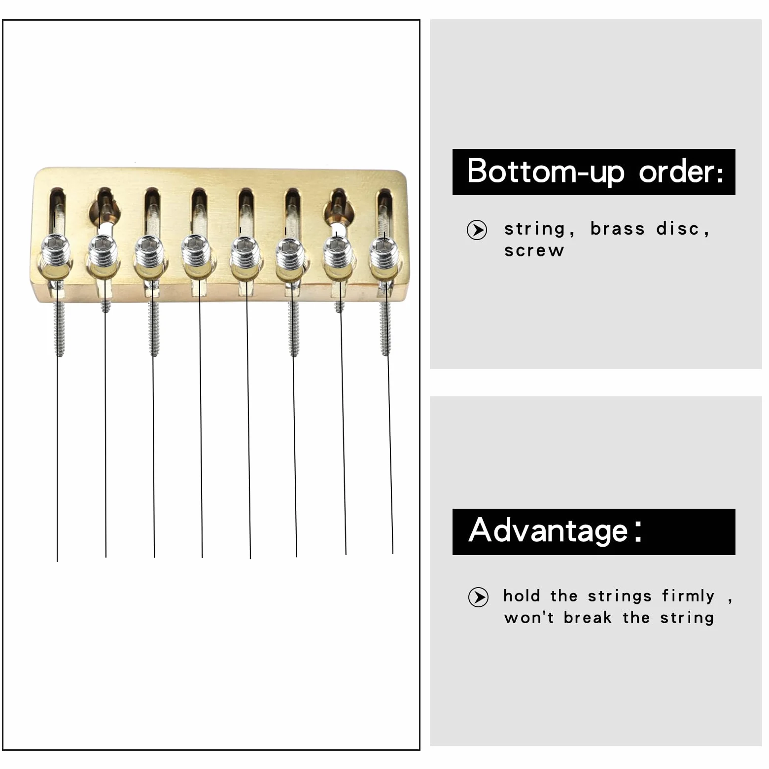 Dado di bloccaggio a 8 corde in lega di titanio per ponte chitarra senza testa in metallo per chitarra elettrica a 8 corde (vuoto oro 49 mm x 18 mm)