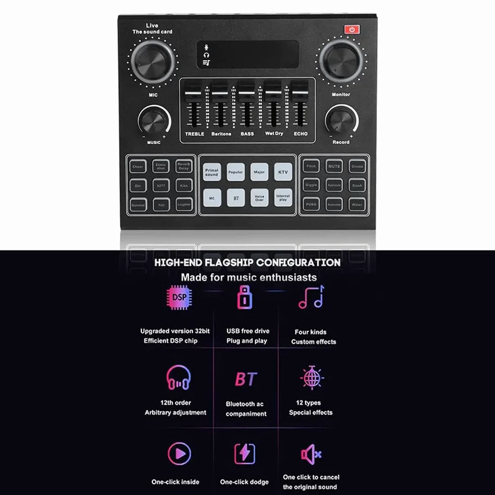 Scheda Mixer Audio Bluetooth Mini, Scheda Audio Live con Vari Effetti sonori, Scheda Audio Cambia Voce in Streaming Live per la Registrazione di Musica, Trasmissione di canti