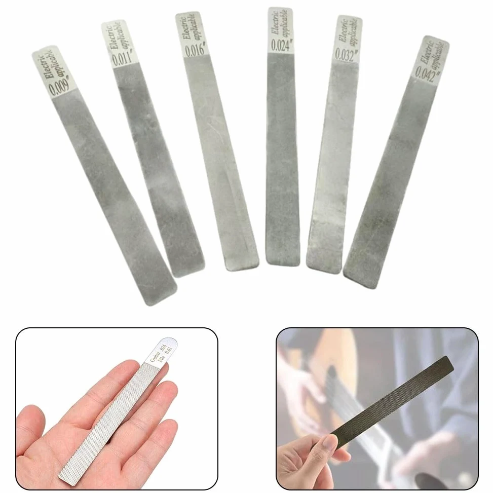 Zoegneer Confezione da 6 lime per dadi per chitarra, set da 6 pezzi in acciaio inox, con coronazione dei tasti e archiviazione per chitarre acustiche ed elettriche per uso di strumenti da liutaio