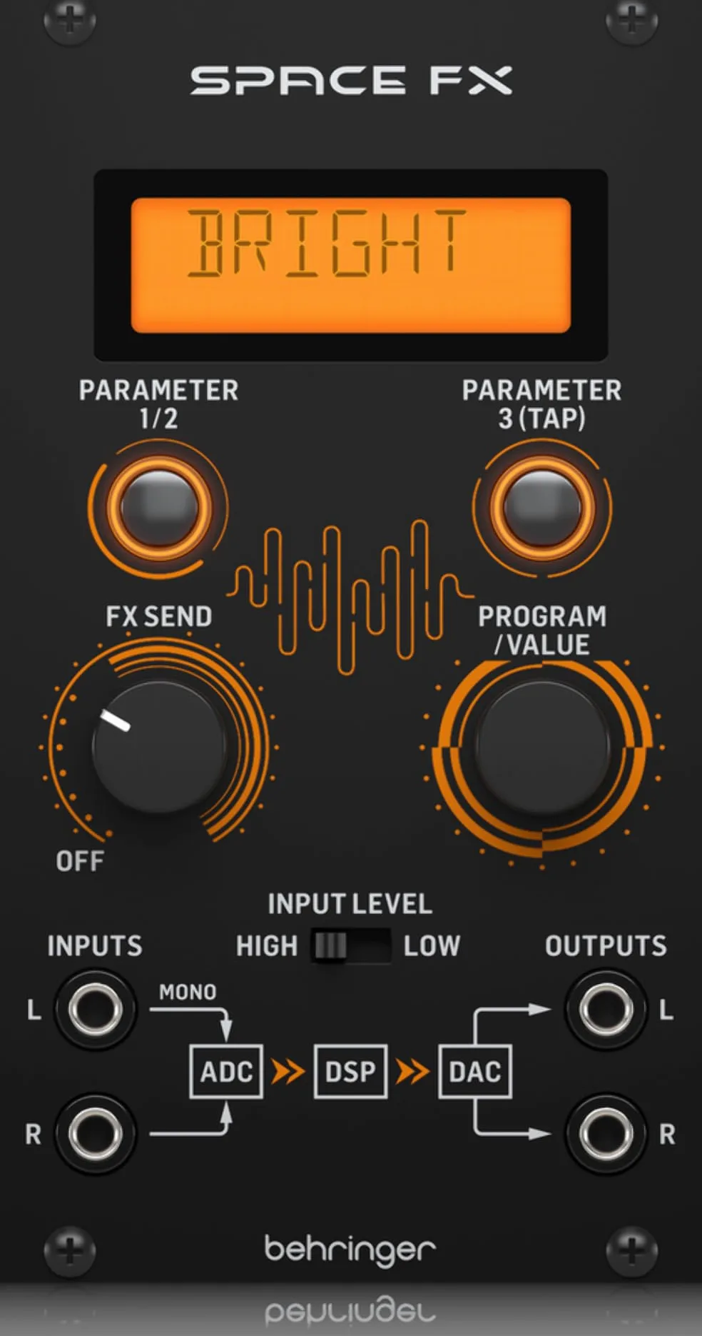 Behringer SPACE FX Modulo multieffetto stereo a 24 bit con 32 algoritmi di effetti per Eurorack