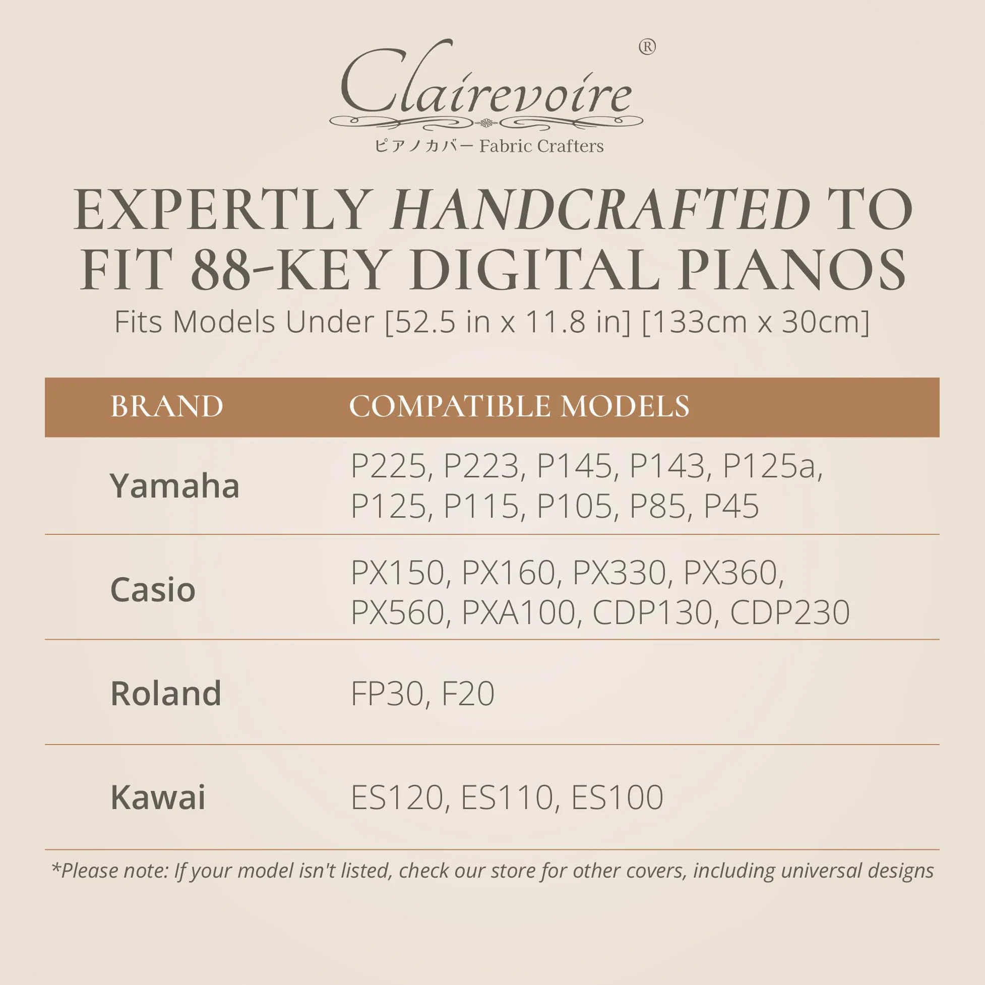 Copertura per pianoforte digitale Clairevoire [Nero Ebano] per tastiere con 88 tasti | Adatta a Yamaha P125 P115 P105 P85 P45 | PX150 PX160 PX360 PX560 PXA100 PX5S CDP130 CDP230 (impermeabile)