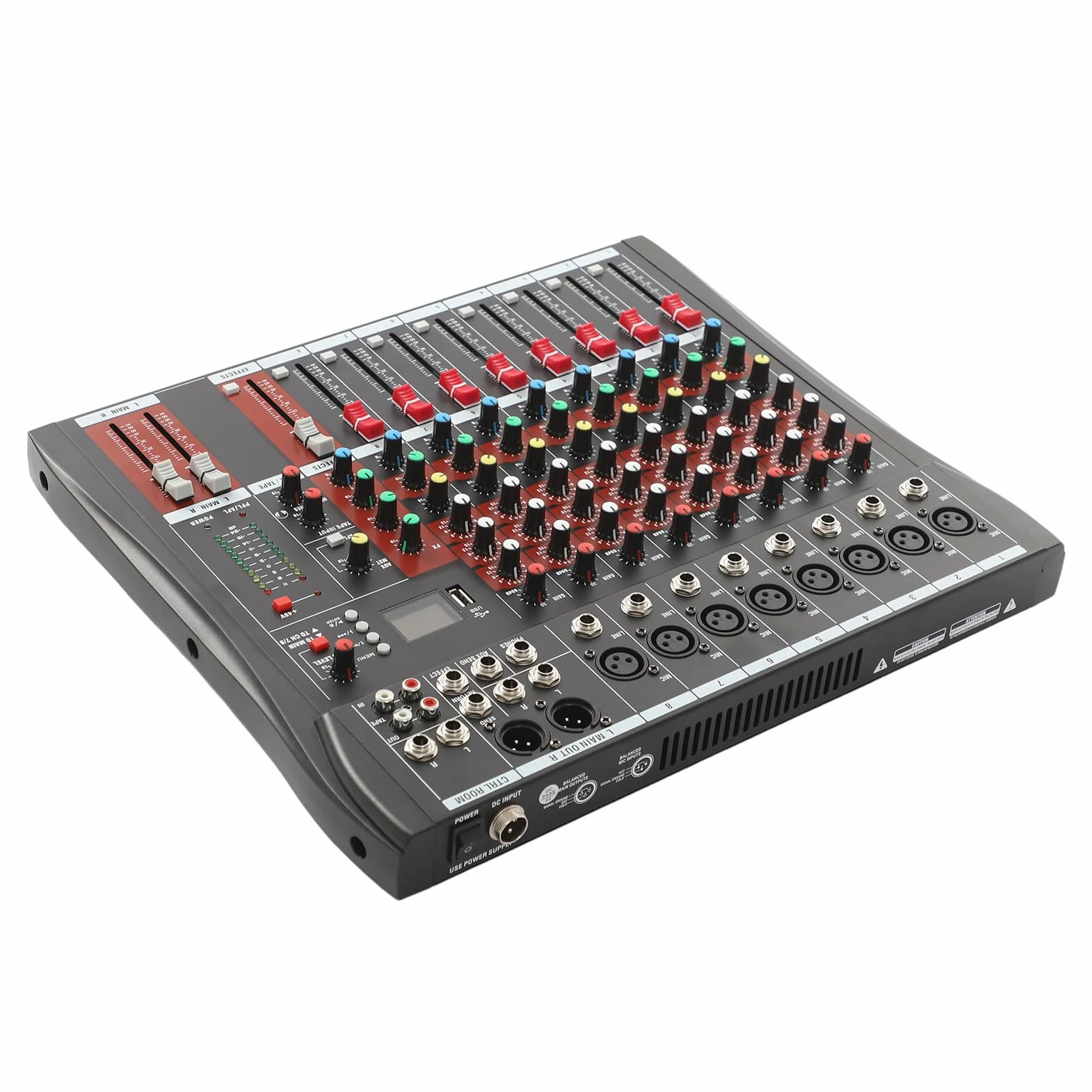 Mixer Audio Mixer 8 Canali Professionale con Bluetooth USB, Mixer 8 Ingressi Microfono Alimentazione Phantom 48V, Equalizzatore 3 Bande Fader Preciso per Karaoke Studio Scena