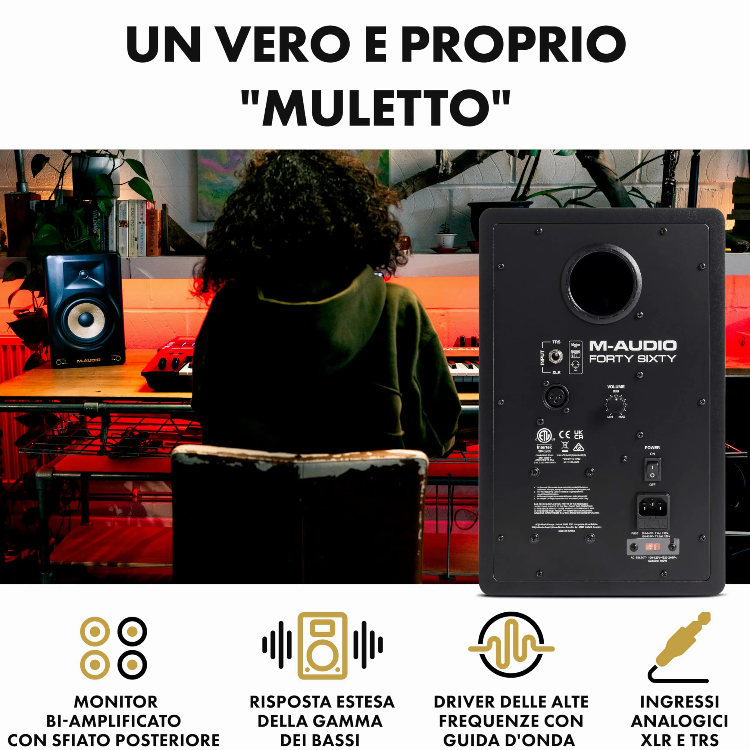 M-AUDIO Forty Sixty - Cassa monitor da studio attiva da 6,5" per la produzione e il mixing, con accurato crossover DSP, EQ, app di controllo e Bluetooth, 100 W