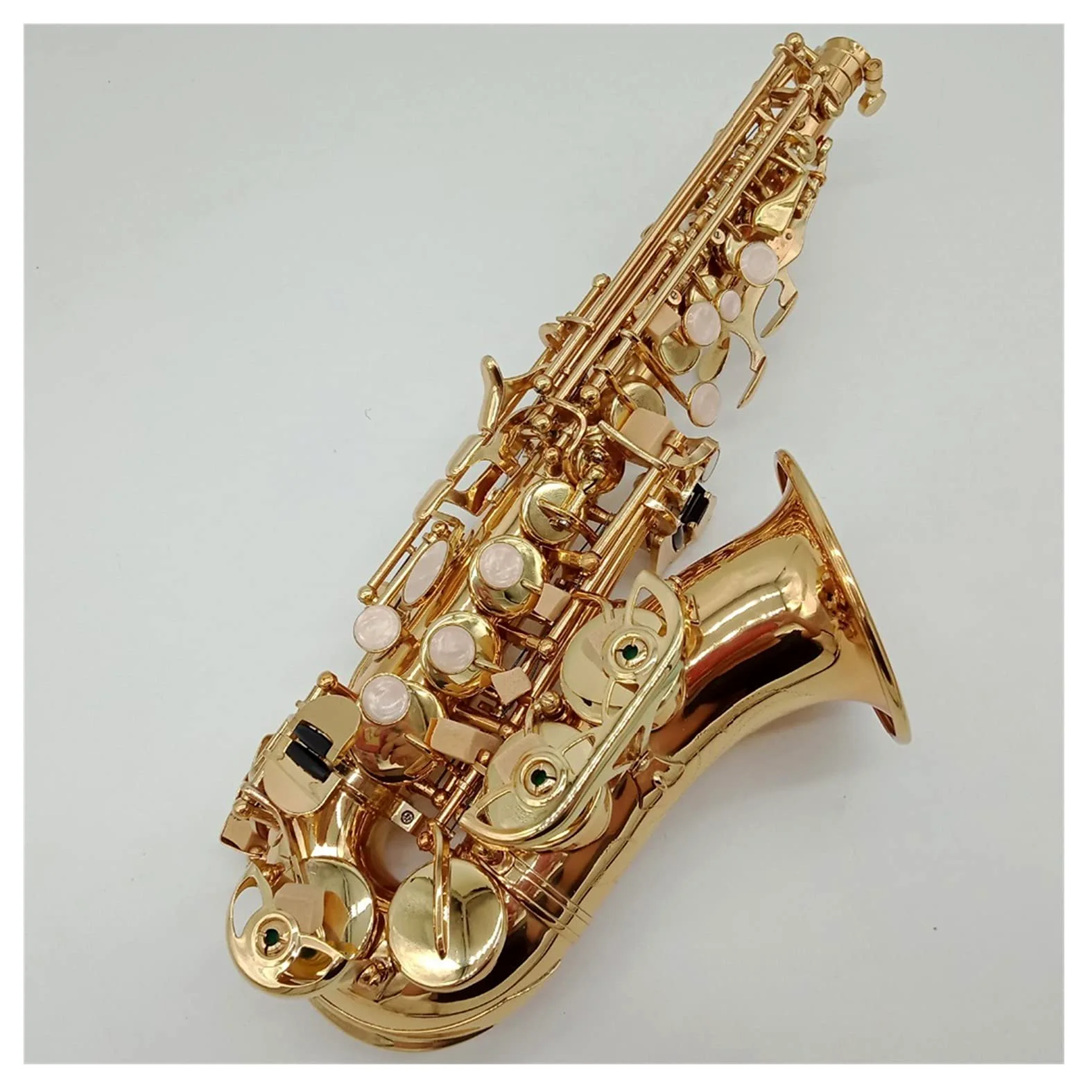 Set di Sassofono Laccato in Oro Curvo Soprano Sax Bocchino Reeds Collo Accessori per Strumenti Musicali Studente di sassofoni