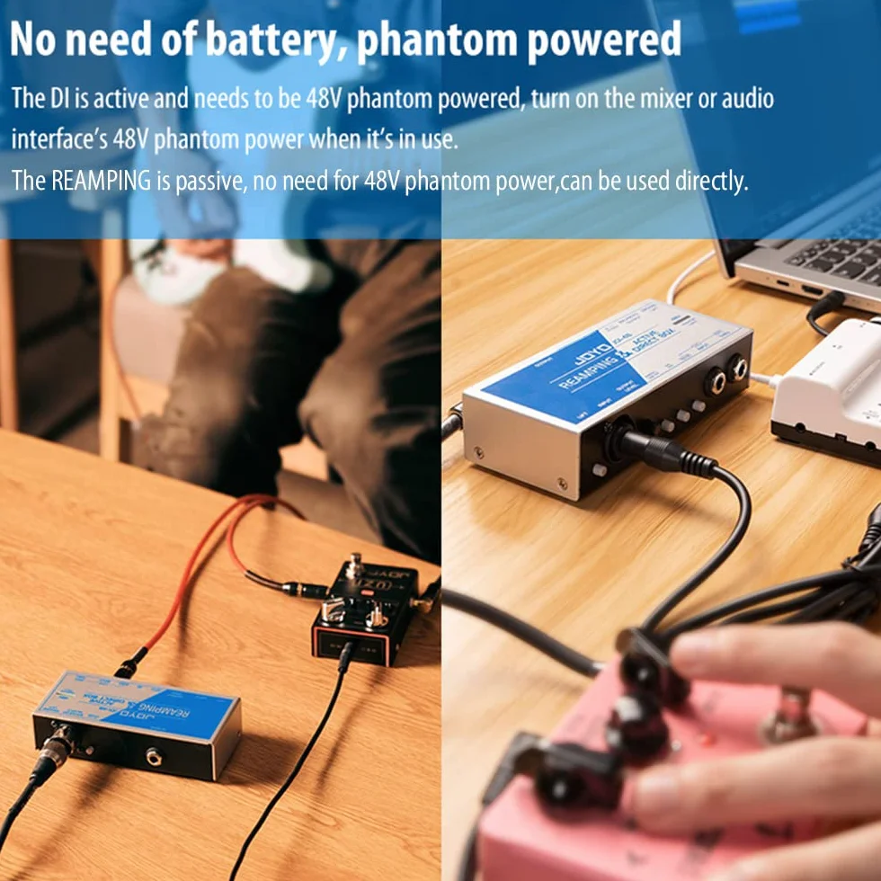 JOYO Reamping passivo e Direct Box Active Phantom Powered 2-in-1 per chitarra basso, dispositivo di registrazione portatile DI BOX con ingresso 6,35 mm e XLR (JDI-48)