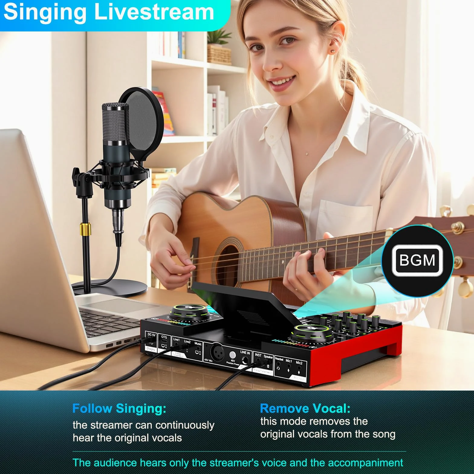 Bundle di microfoni per podcast con mixer audio live, bundle di attrezzature per podcast con microfono a condensatore da 3,5 mm (P15) per PC/telefono live streaming, canto, gaming, cambio voce