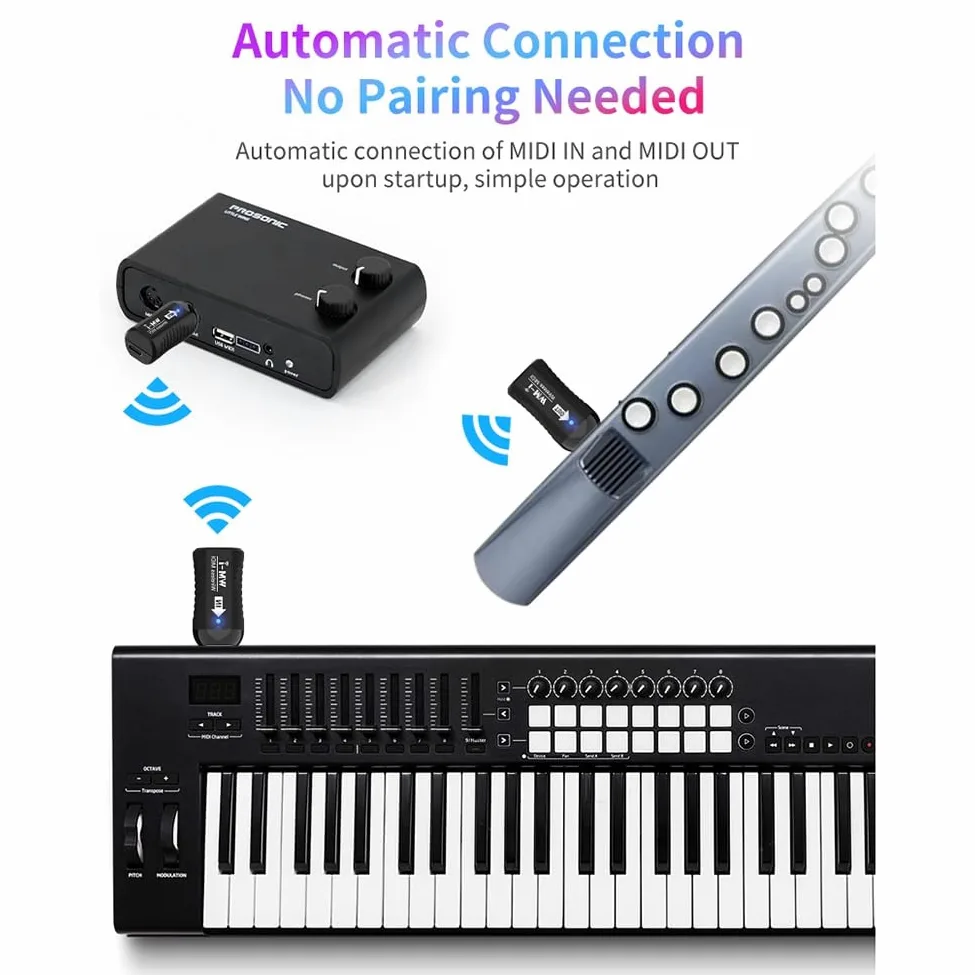 Trasmettitore Ricevitore Audio per Chitarra Wireless Midi Ricaricabile Adattatore Midi Wireless per Tastiera di Pianoforte Digitale