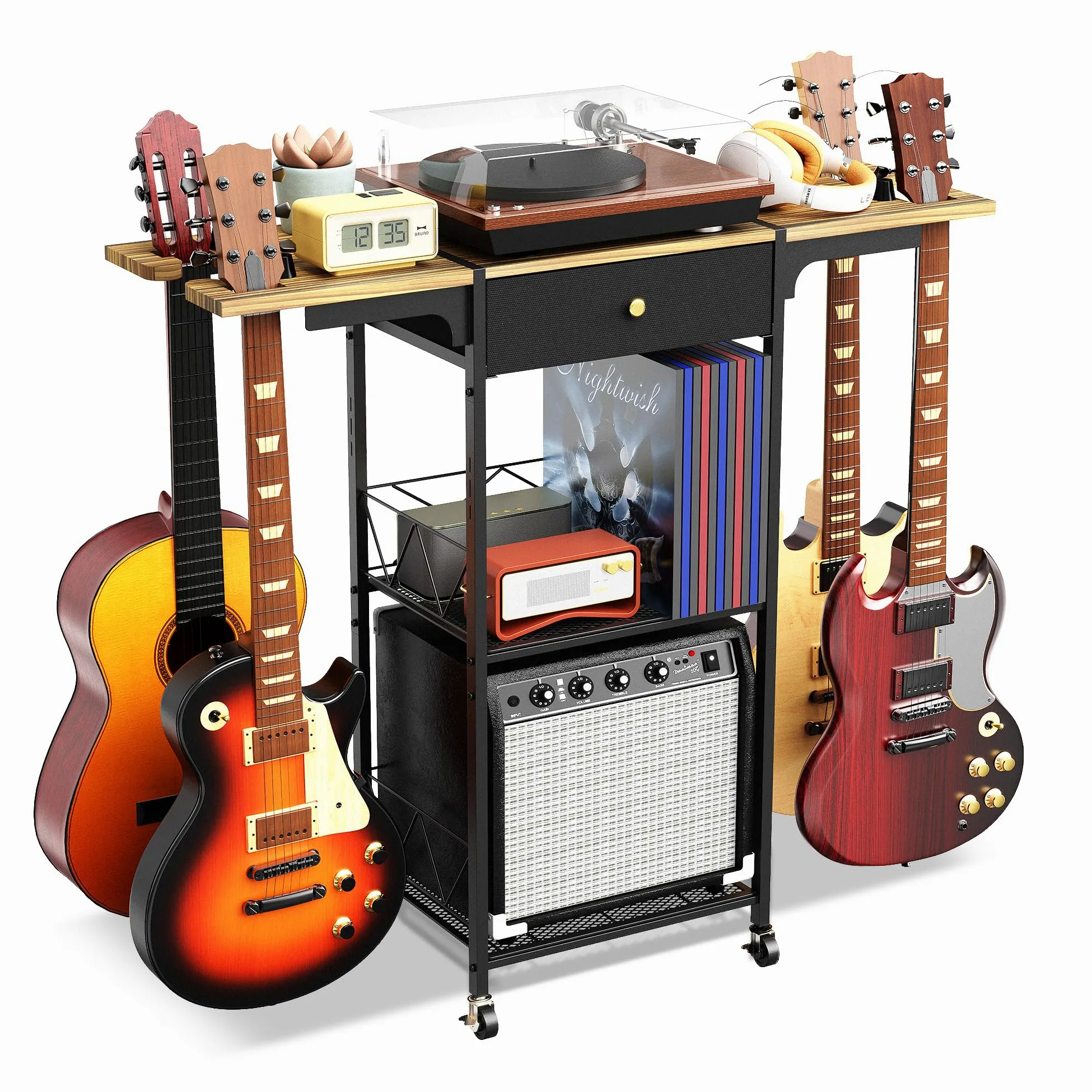 Yitexin Supporto per chitarra multiplo a 3 livelli con 4chitarra, ruota, contenitore per chitarre multiple