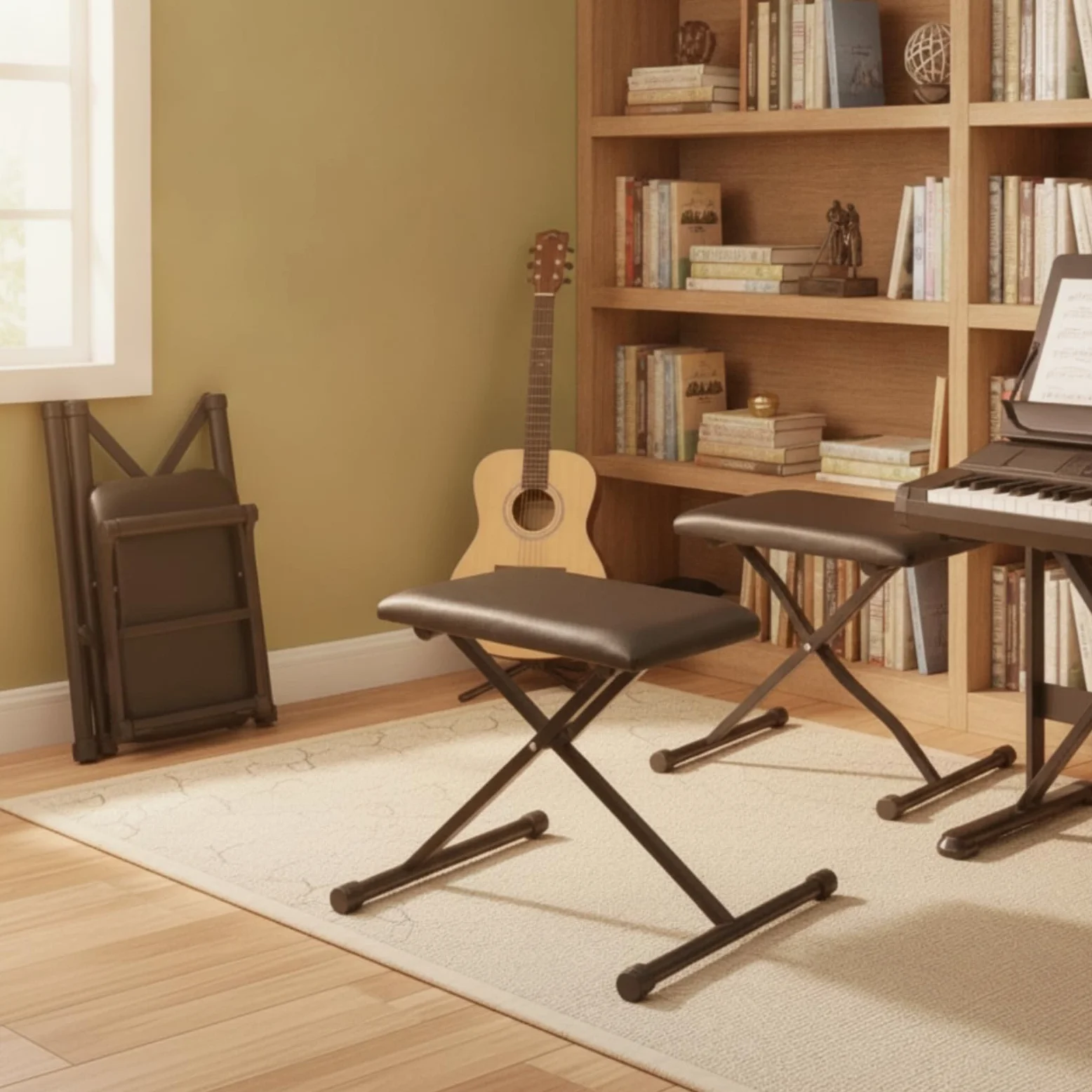 Sgabello Regolabile per Pianoforte Tastiera Sedia Musica Sedile Strumento con Regolazione Ergonomica Tre Livelli Base Solida in Acciaio Chiusura