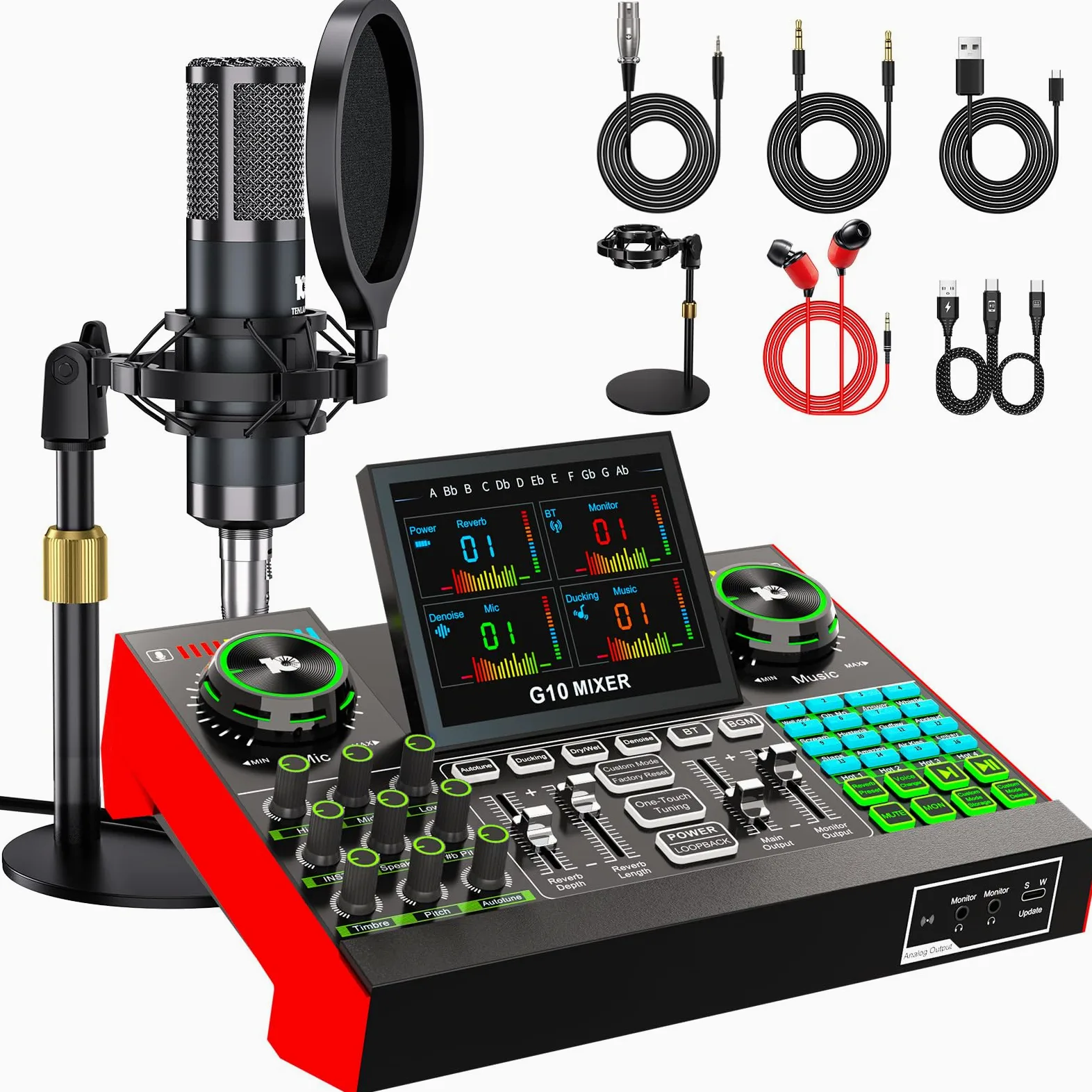Bundle di microfoni per podcast con mixer audio live, bundle di attrezzature per podcast con microfono a condensatore da 3,5 mm (P15) per PC/telefono live streaming, canto, gaming, cambio voce