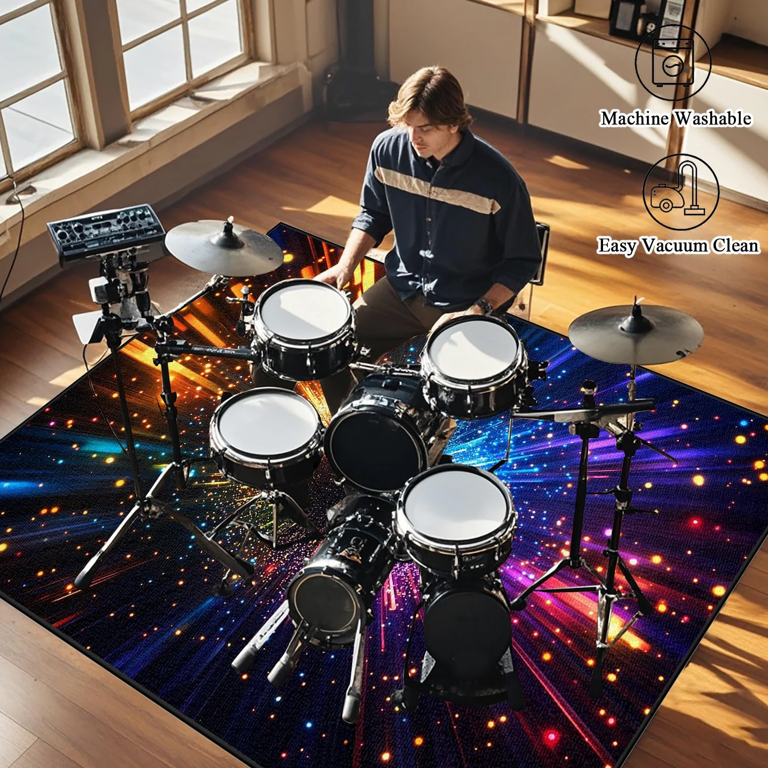 Tappetino per Batteria Elettronica, Tappeto Batteria Insonorizzato, Drum Carpet per Rullante Grancassa Tamburo Jazz Batteria, Tappetini Strumenti Musicali 180 x 140 cm