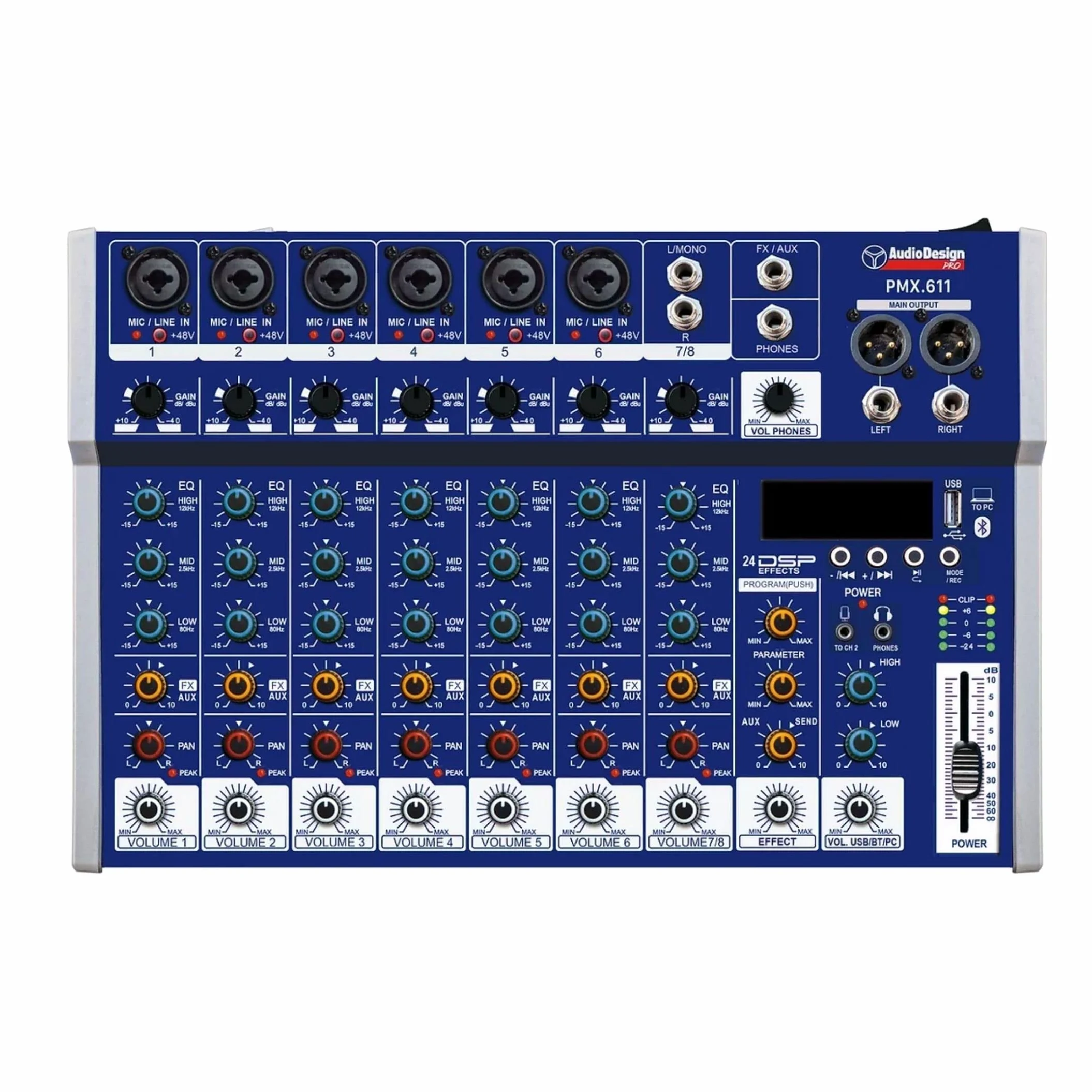 AudioDesign Mixer audio professionale 24 effetti DSP 6 canali alimentazione USB
