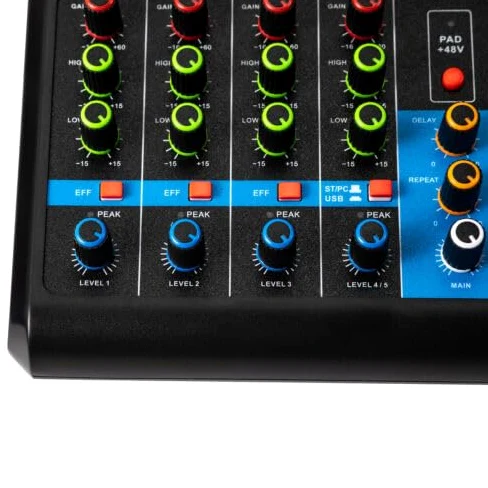 audio DJ mixer soundboard a 5 canali 48 V alimentazione phantom con Bluetooth USB MP3 Stereo Live DJ Studio Streaming per registrazioni professionali feste sul palco KTV