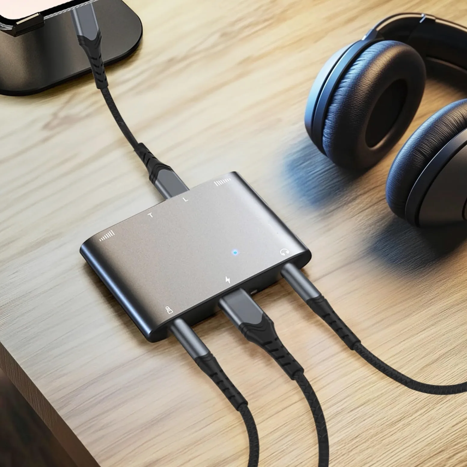Adattatore di interfaccia audio per live streaming, convertitore di schede audio stereo doppio, lega di alluminio, audio a 32 bit e 384 kHz, ideale per cantare e registrare dal vivo