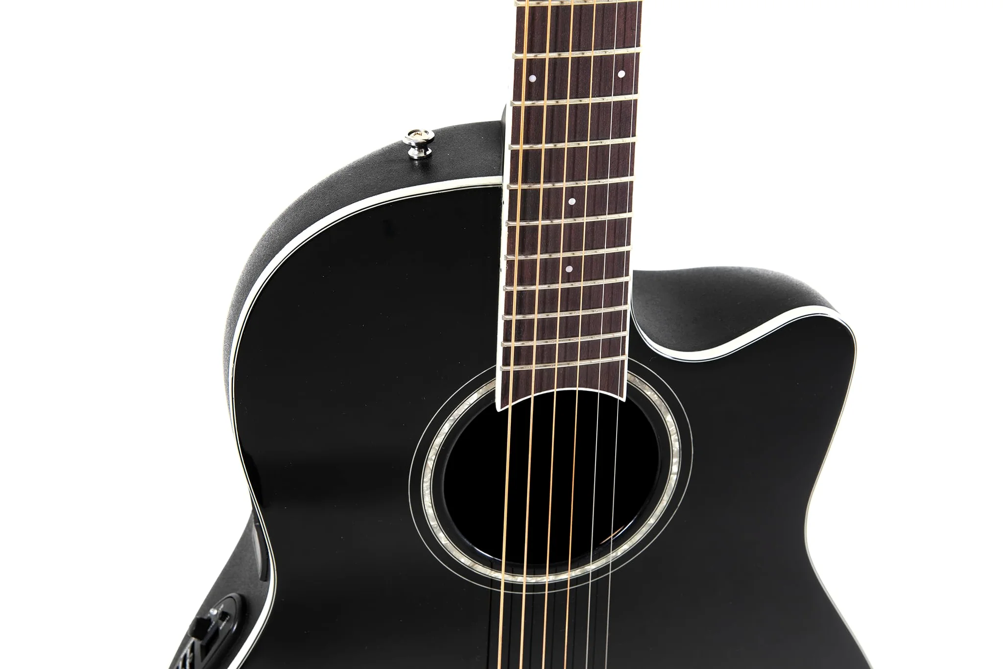 Ovation CS24-5-G - Chitarra acustica elettrica Celebrity Traditional CS24 Mid Cutaway – Coperta in abete massello – Mid-depth Lyrachord Body – Black – CS24-5-G