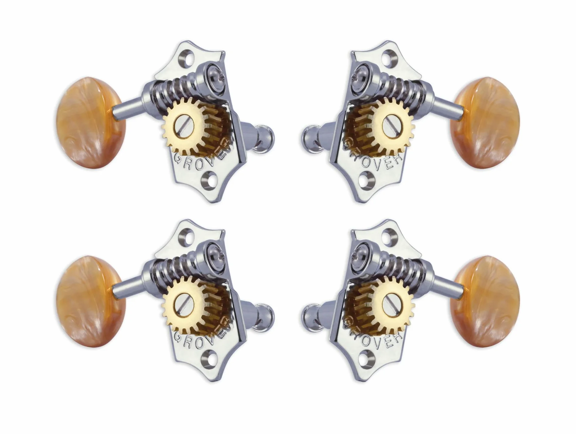 Grover Sta-Tite U98-18CA - Pioli per ukulele con pulsante in acrilico, asta da 25,3 mm, 4 pezzi, cromati