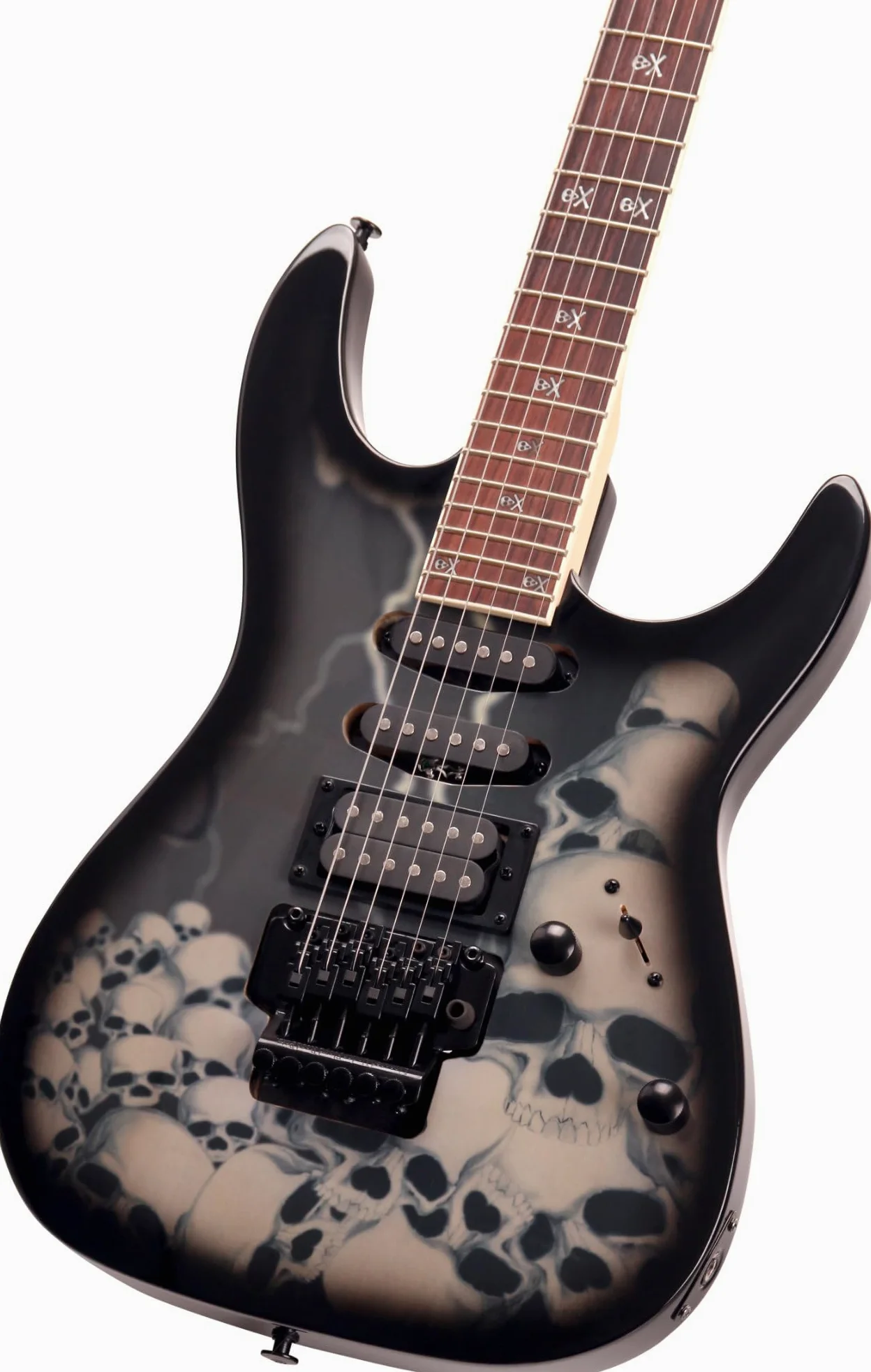 Rocktile Pro JK150-BSK Chitarra Elettrica Set Skull, Modello: Pro JK150-BSK | Serie: Rocktile Pro, Numero di corde: 6, Peso: ca. 3, 2 kg, Orientamento: Destrorso, Forma corpo: ST-Style, Corpo: Tiglio