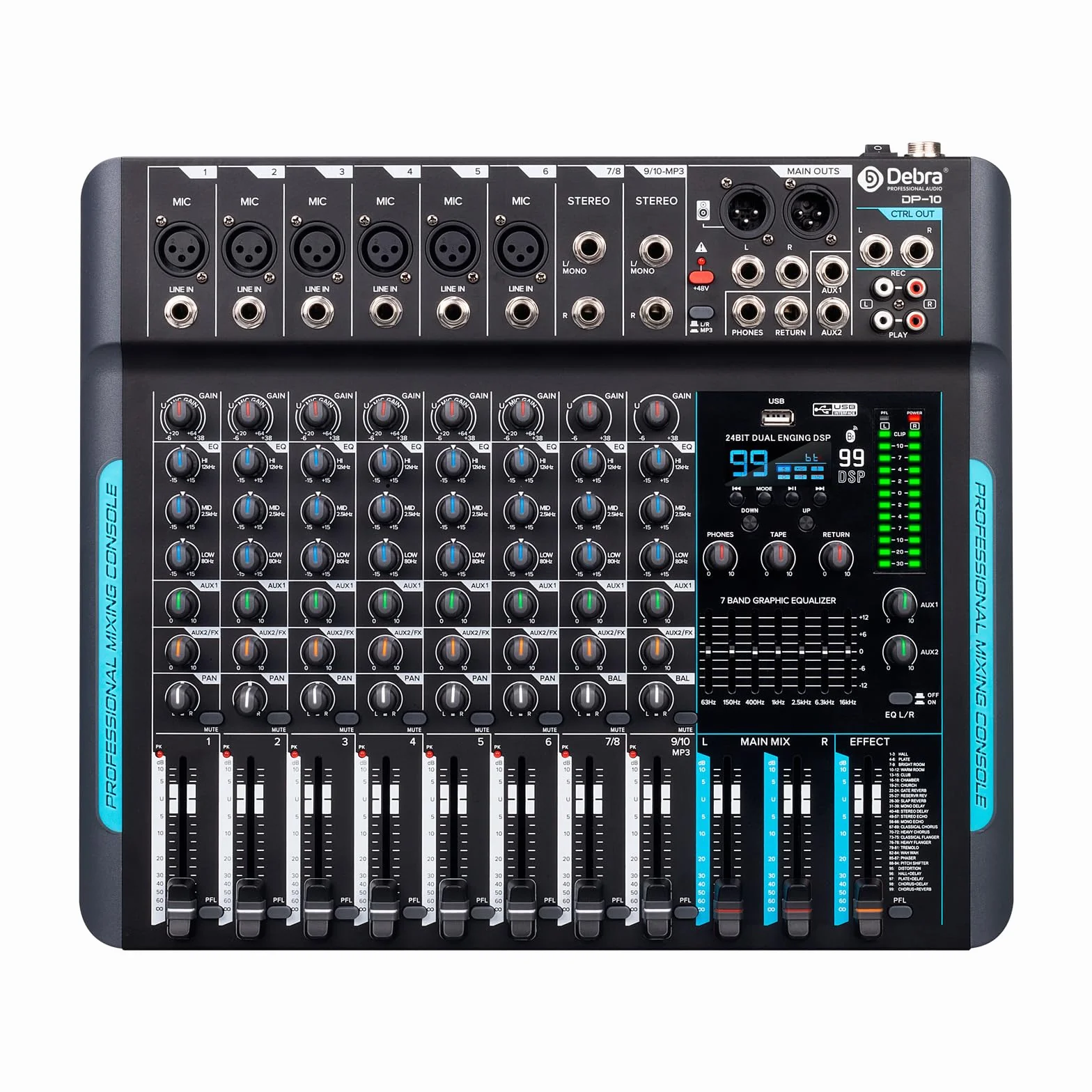 D Debra Audio Pro Mixer di registrazione portatile Audio con USB 99 Effetti digitali DSP per DJ Mixer Console Studio di registrazione karaoke (DP-10)