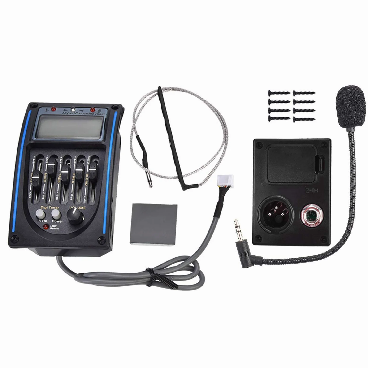 Bnineteenteam Pickup piezoelettrico EQ a 5 Bande con Microfono, Pickup sintonizzatore Digitale Semplice per Chitarra ed elettrica Raccogliere