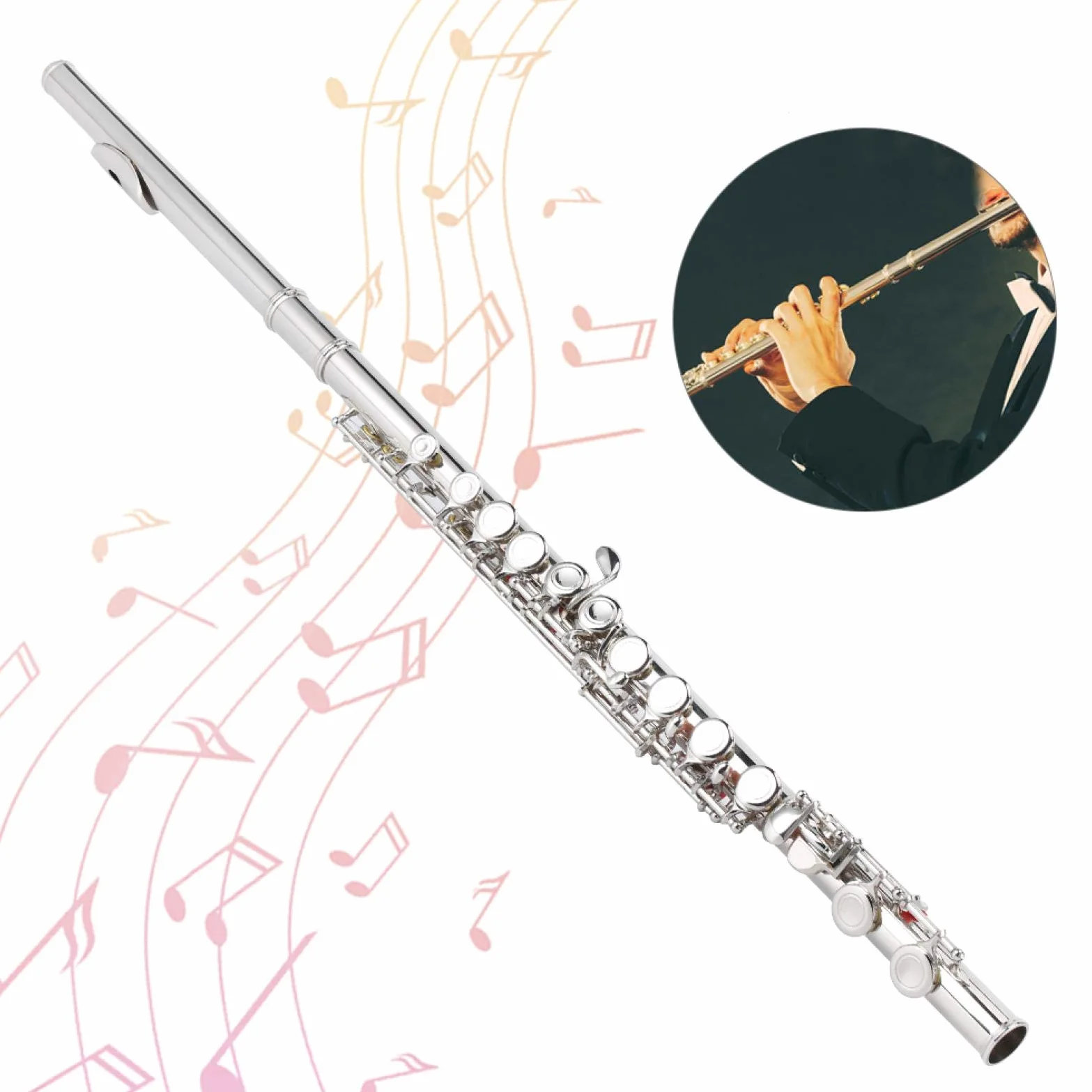 Flauto d'argento Argento sterlina Test professionale Riproduzione di strumenti musicali Supporto per principianti Adulti