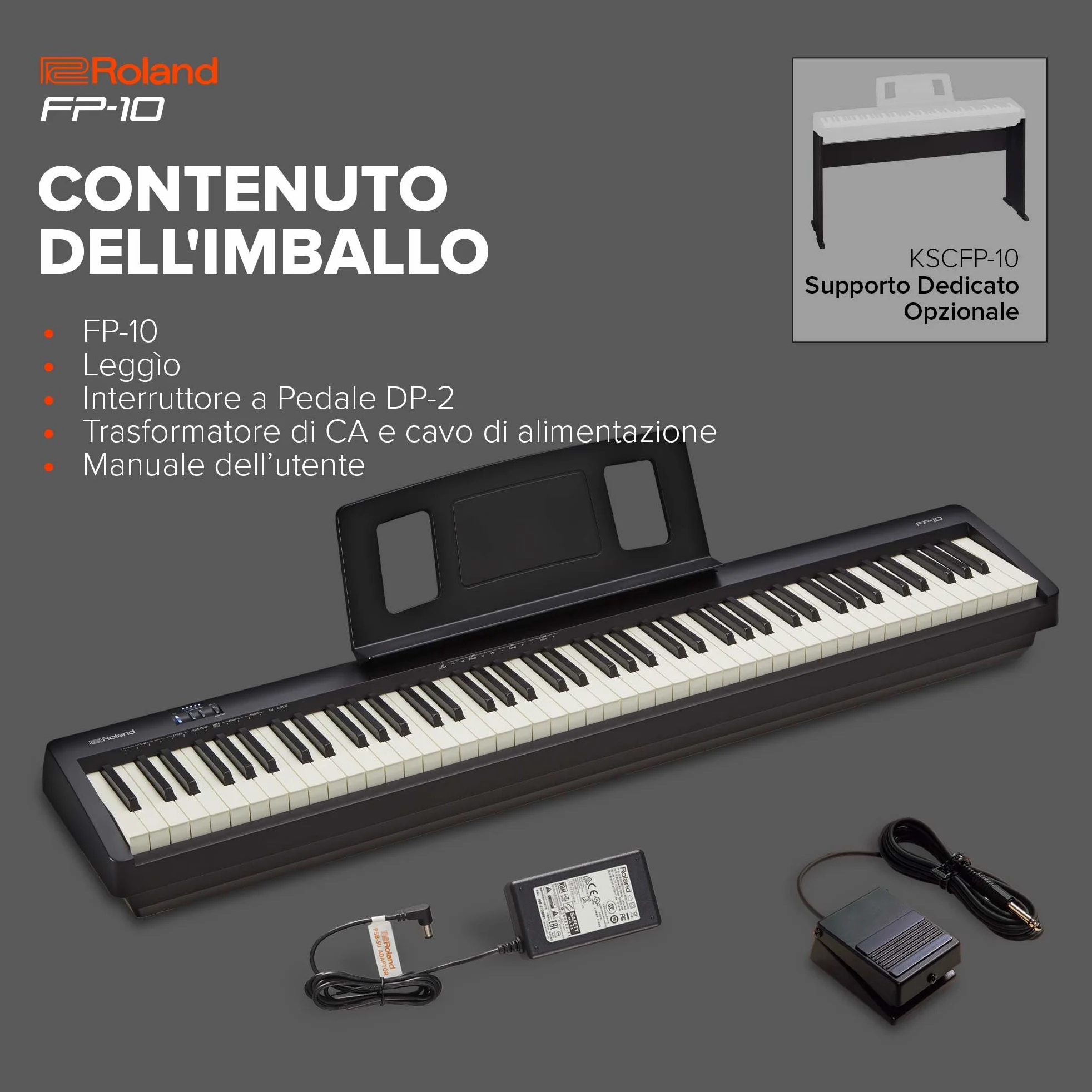Roland FP-10 – Piano Digitale Compatto a 88-Note con Suoni di Piano SuperNATURAL e Tastiera dall'Autentica Risposta Acustica | Semplice da Usare | Ideale per l'Utilizzo in Casa