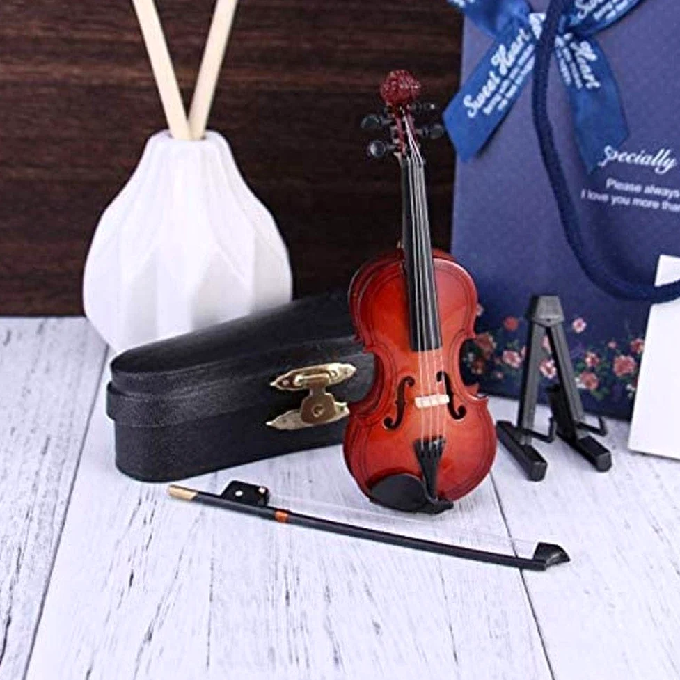 Violino Standard da Studente, per Principianti, Regali Violino Strumento Musicale Replica in Miniatura con Custodia, 8x3cm