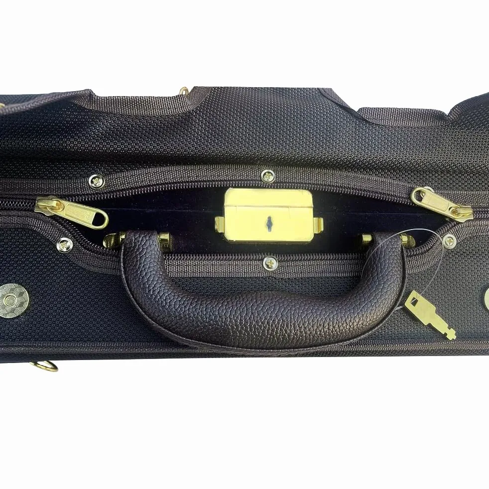 Custodia per violino doppia, in legno, per due violini 4/4, dimensioni standard, in nylon Oxford, interno in seta con cinturino posteriore (interno blu)