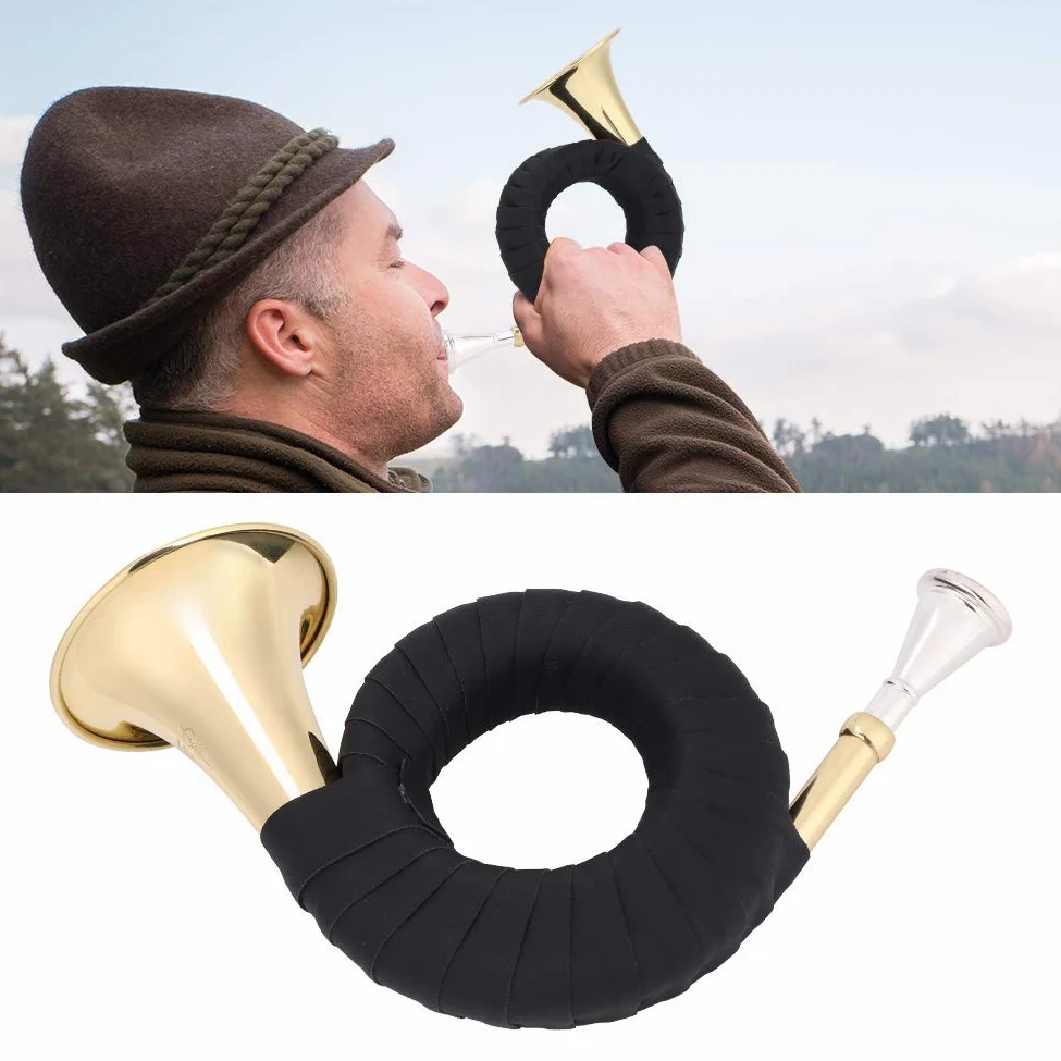 Corno da caccia leggero, Mini set di strumenti in ottone portatile Corno con lampadina in ottone, Corno da caccia in ottone Studenti di musica per gli amanti della musica