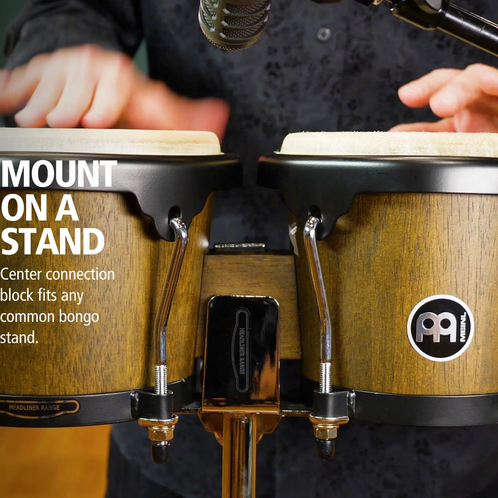 Meinl Percussion Bongos Headliner Wood - 2 Tamburi a Mano da 6.75 e 8 Pollici - Chiave Accordatura Inclusa - Quercia del Siam, Black (HB100VWB-M)