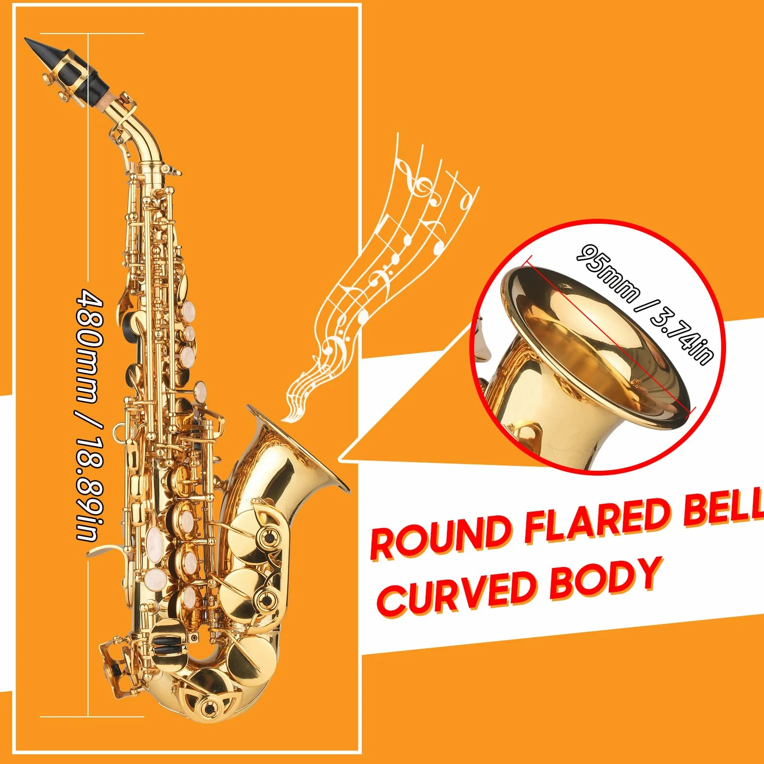 Irfora Sassofono soprano in Sib Sax in ottone laccato oro con custodia per strumenti Bocchino Tracolla Spazzola per panno di pulizia per musicisti Principianti