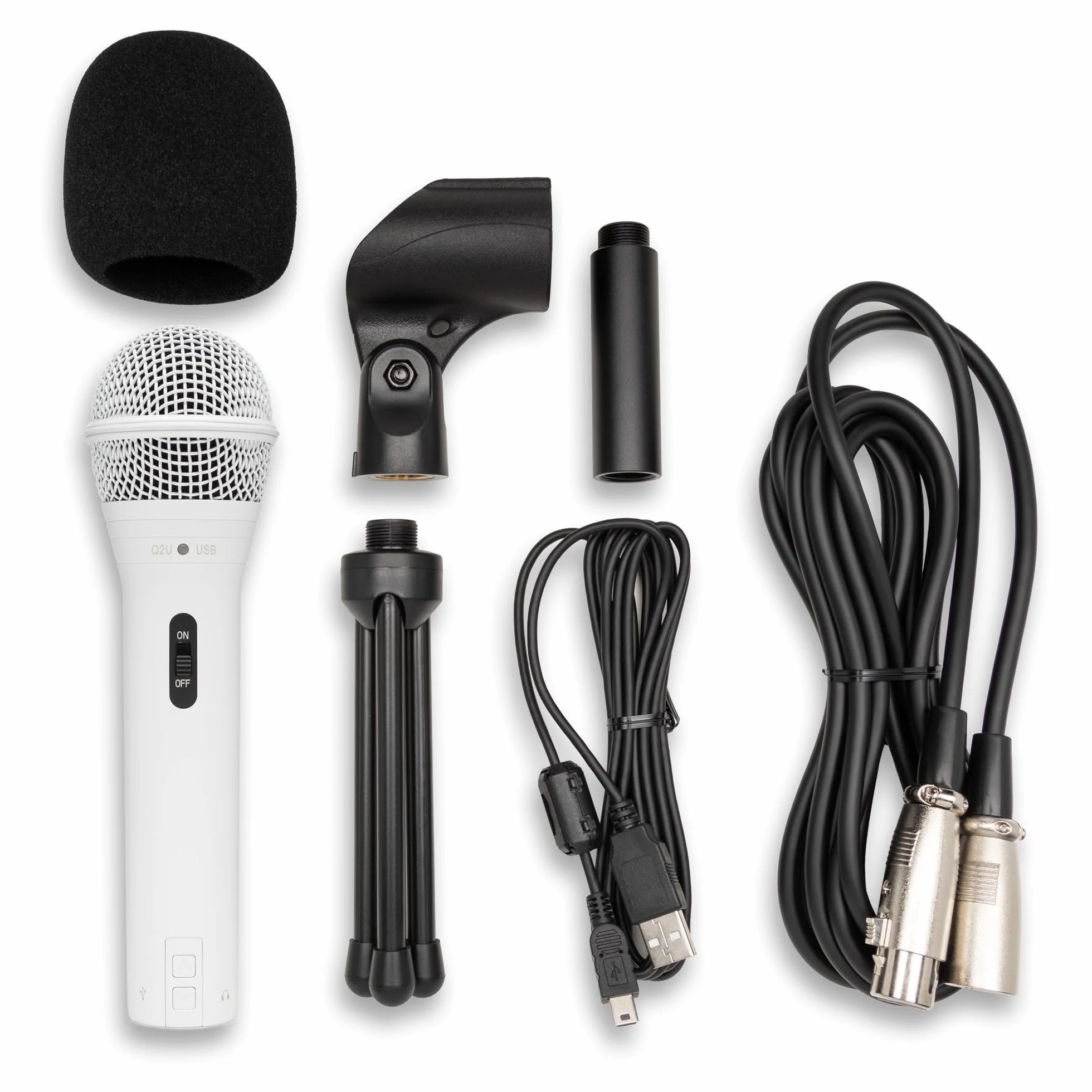 Samson Q2U - Microfono dinamico palmare USB e XLR con cardioide modello polare per podcasting e live streaming, colore: bianco