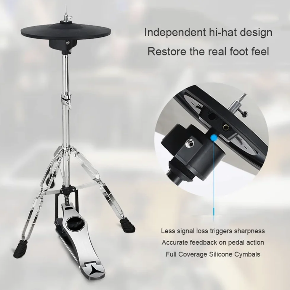 Batteria elettrica, percussioni elettroniche Professionali 5 Tamburi 4 Piatti Mesh Drum Pad con Sgabello per Batteria, Bacchette Cuffie e Cavo Audio Inclusi