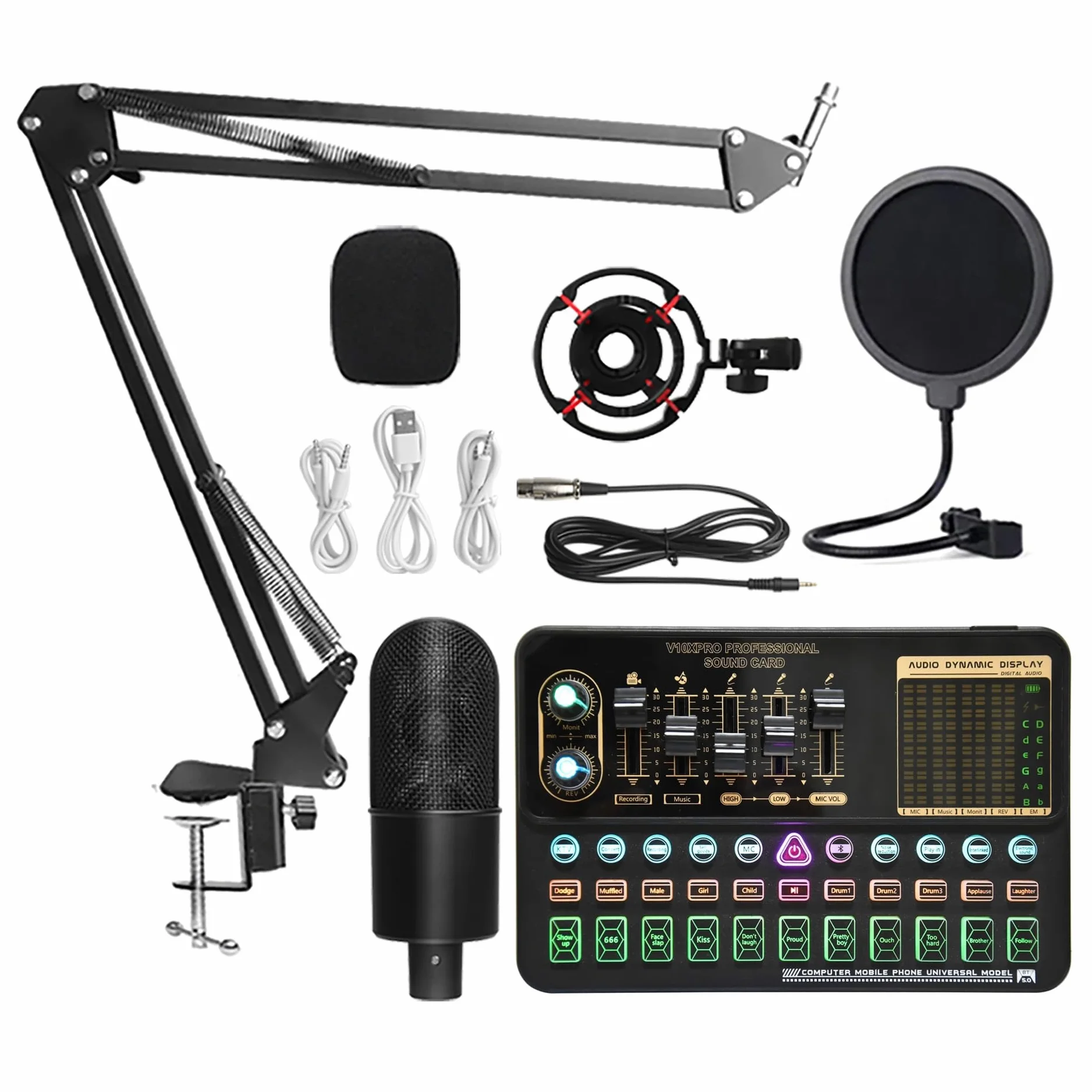 Podcast Kit, Multi-sound Live Sound Card K-song Net Anchor Set Bracket Equipment Rosso(Dark Gray)
