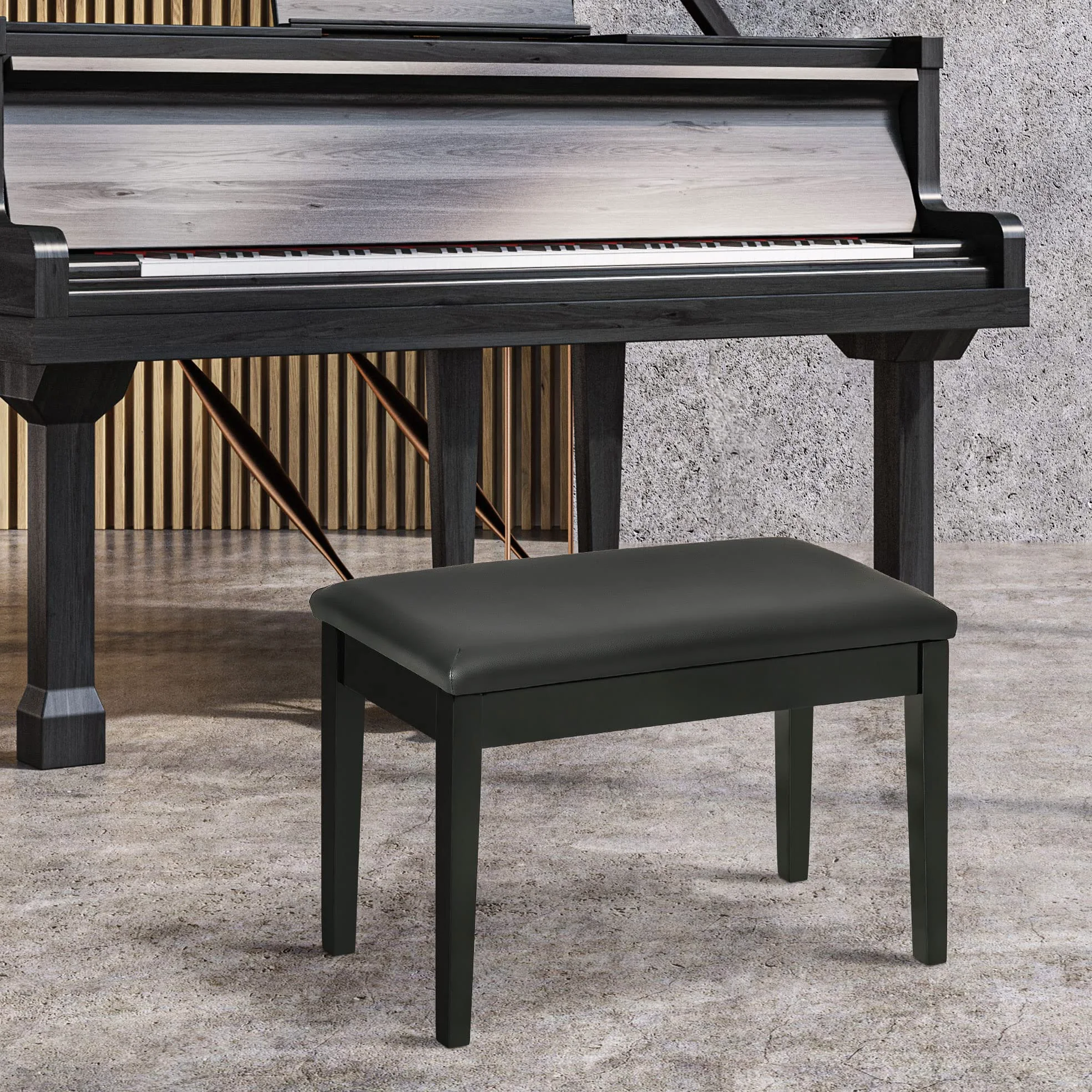 HOMCOM Sgabello per Pianoforte con Vano Contenitore PU 75x35x49cm Nero | Panca per Pianoforte, in Legno e Finta Pelle PU