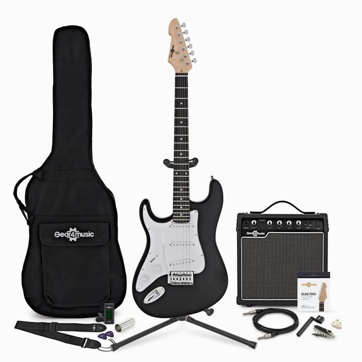 LA Chitarra Elettrica Mancini Nera, Ampli 15W e Accessori | Per mancini principianti, chitarra LA leggera e comoda, ampli EQ 3 bande con overdrive e uscita cuffie