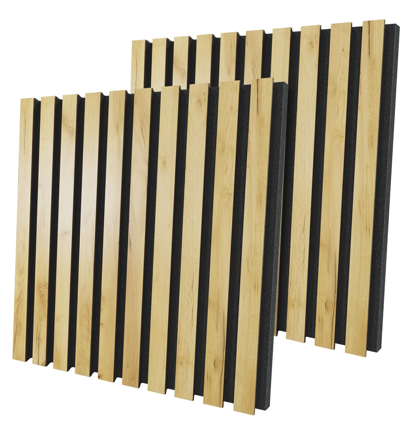 Set di 4 Pannelli acustici fonoassorbenti e diffusivi a doghe | 50x50x5cm | Assorbimento - Diffusione - Riflessione - Insonorizzazione | Legno laminato: [x4 POLE | Rovere]