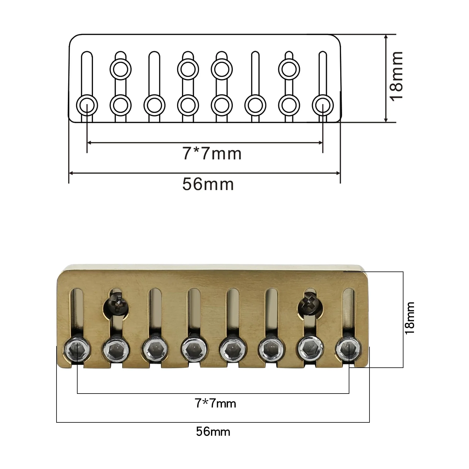Dado di bloccaggio a 8 corde in lega di titanio per ponte chitarra senza testa in metallo per chitarra elettrica a 8 corde (vuoto oro 49 mm x 18 mm)