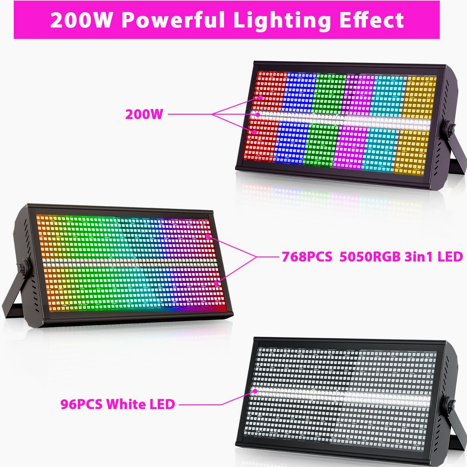 200W LED Wallwasher per Esterni, Luce da Palco con DMX512, 768 Faretti LED RGBW con Effetti di Luce Stroboscopica, Luce per Feste per Matrimoni, Cortili, Eventi, Palchi