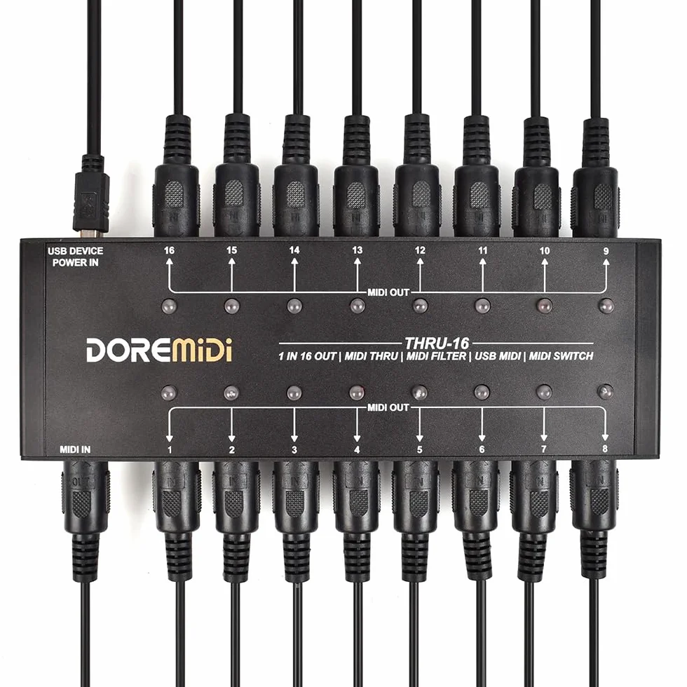 MIDI THRU-16 Box Filter &Switch 1 MIDI input in 16 uscite MIDI e ogni uscita MIDI può modificare filtri MIDI (THRU-16)