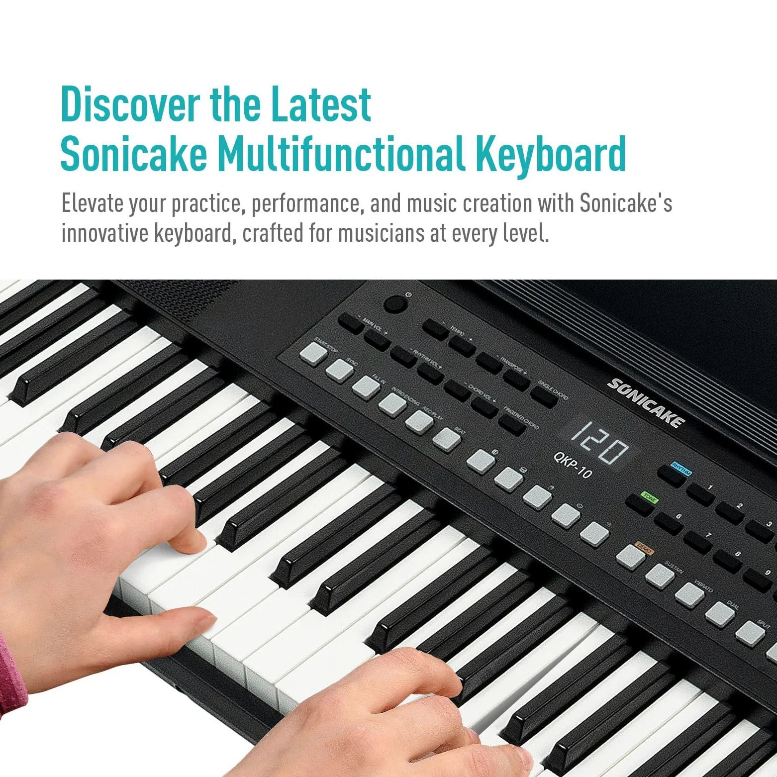 SONICAKE 61 tasti Piano Tastiera digitale per principianti Altoparlanti Bluetooth integrati, cuffie, 300 toni, 300 ritmi e 80 demo