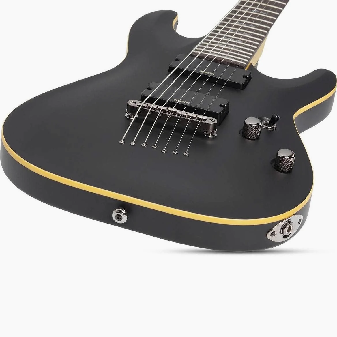 Schecter Chitarra elettrica a 7 corde a corpo solido, satinato nero invecchiato (3662)