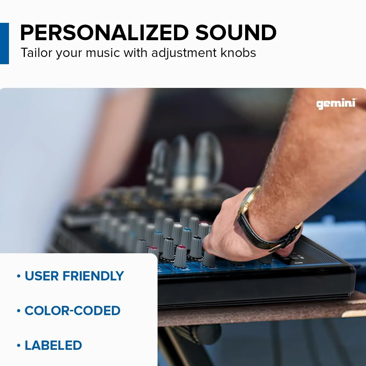 Gemini Sound GEM-08USB - Audio Mixer Analogico Compatto a 8 Canali con 2 Canali MIC, 3 Bande EQ, Riproduzione USB da Dispositivi USB e Streaming Bluetooth
