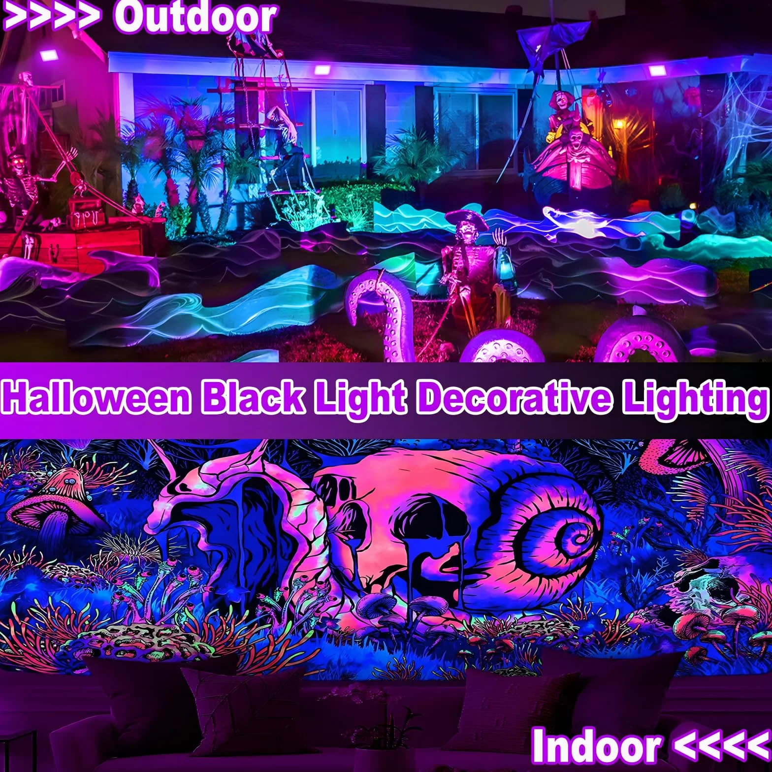 Luce Nera UV 100W, Indmird 2 Pezzi Faretto UV LED con Interruttore, 395-400nm Potente Faro UV Impermeabile IP65 Lampada UV per Festa Glow,Pittura,Acquario,Natale,Halloween